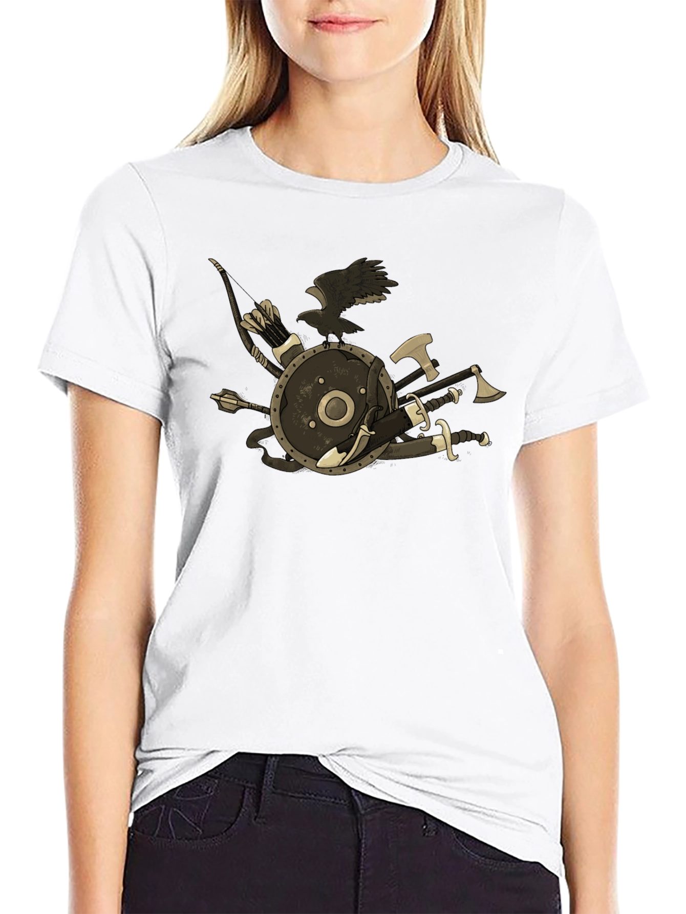 Viking Warrior T-Shirt - Raven Shield Swords