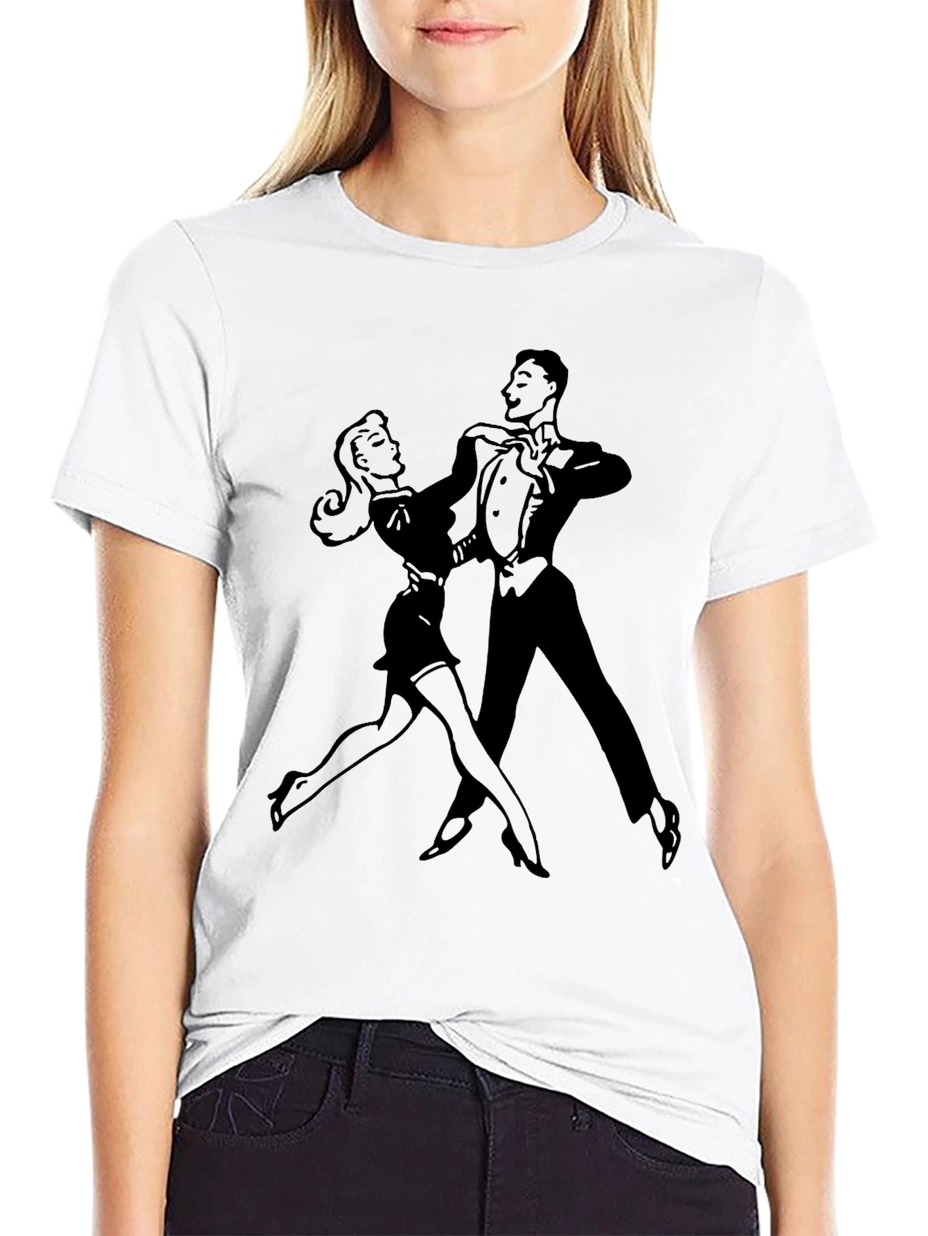 Retro Dance Graphic Tee - Black Cotton T-Shirt