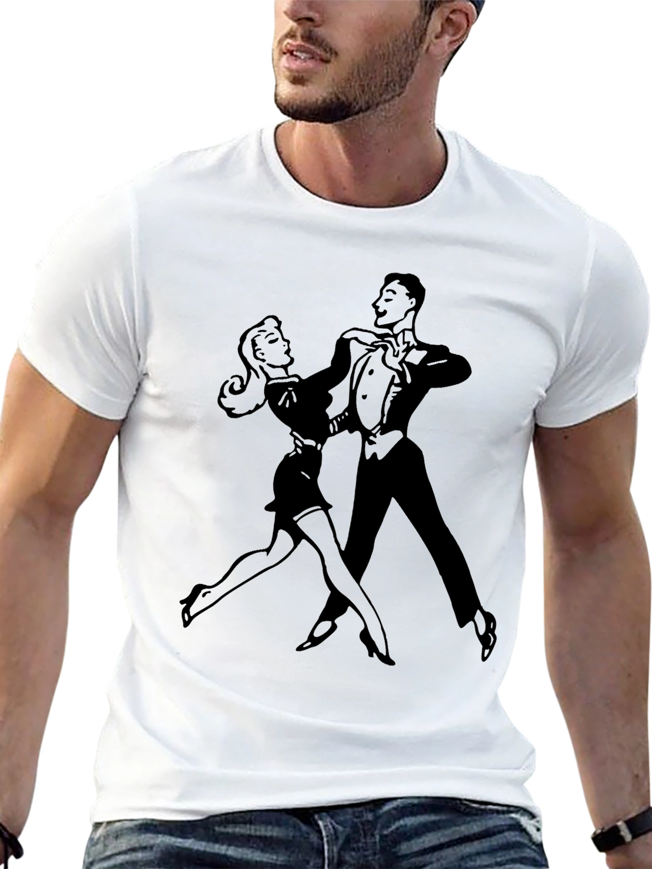 Retro Dance Graphic Tee - Black Cotton T-Shirt