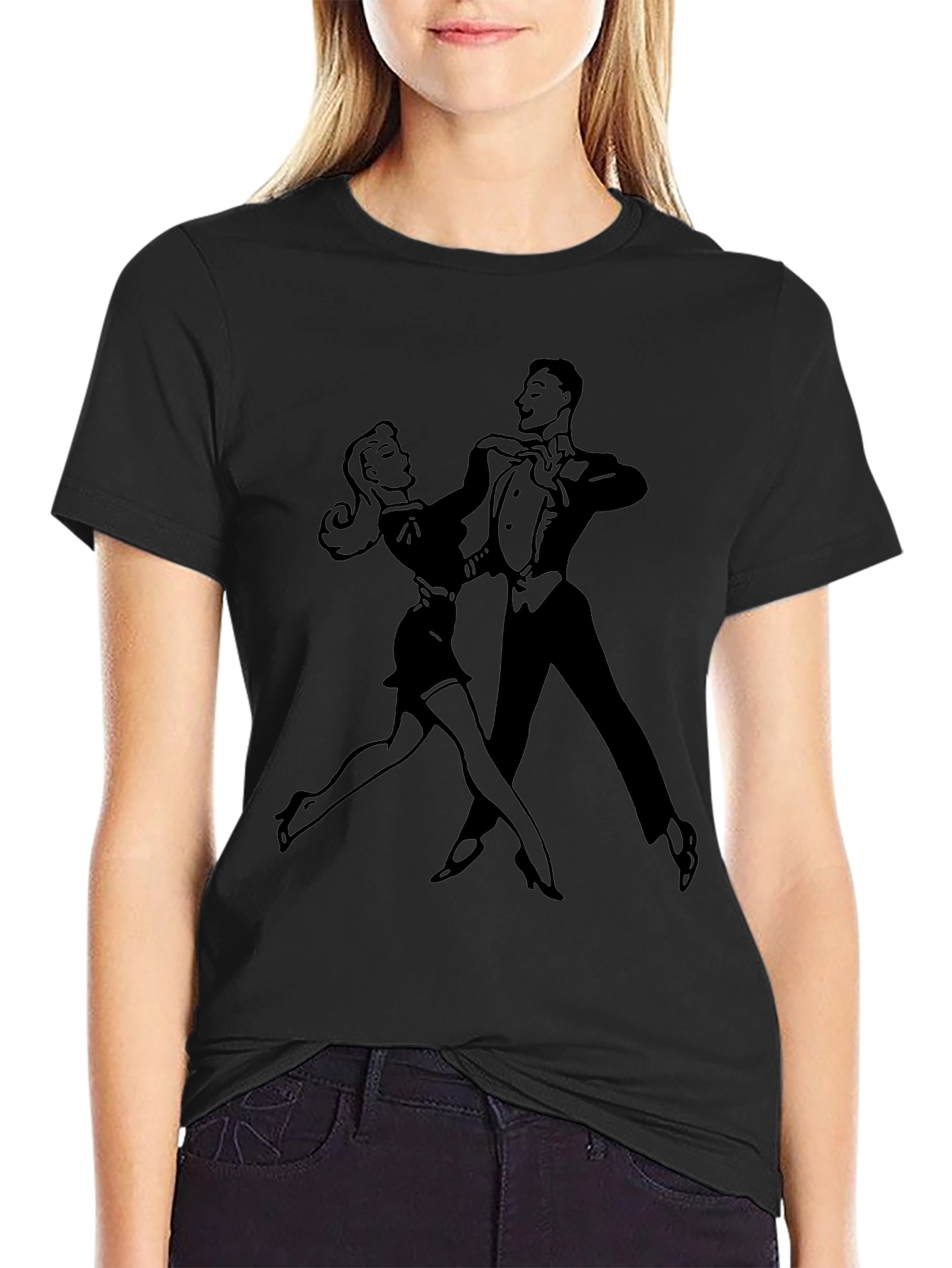 Retro Dance Graphic Tee - Black Cotton T-Shirt