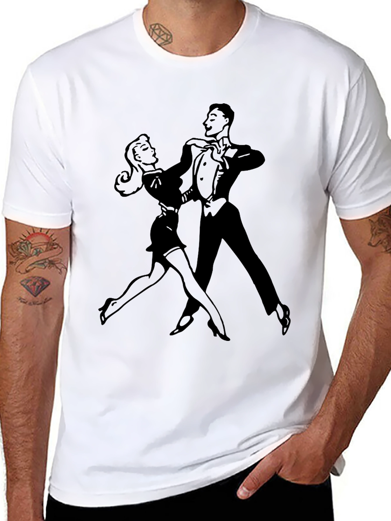 Retro Dance Graphic Tee - Black Cotton T-Shirt