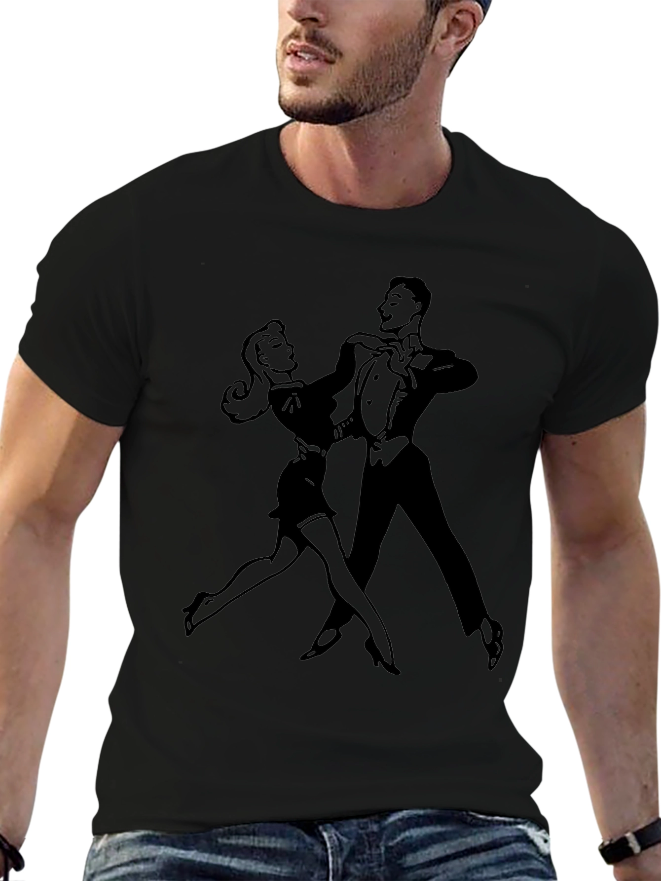 Retro Dance Graphic Tee - Black Cotton T-Shirt