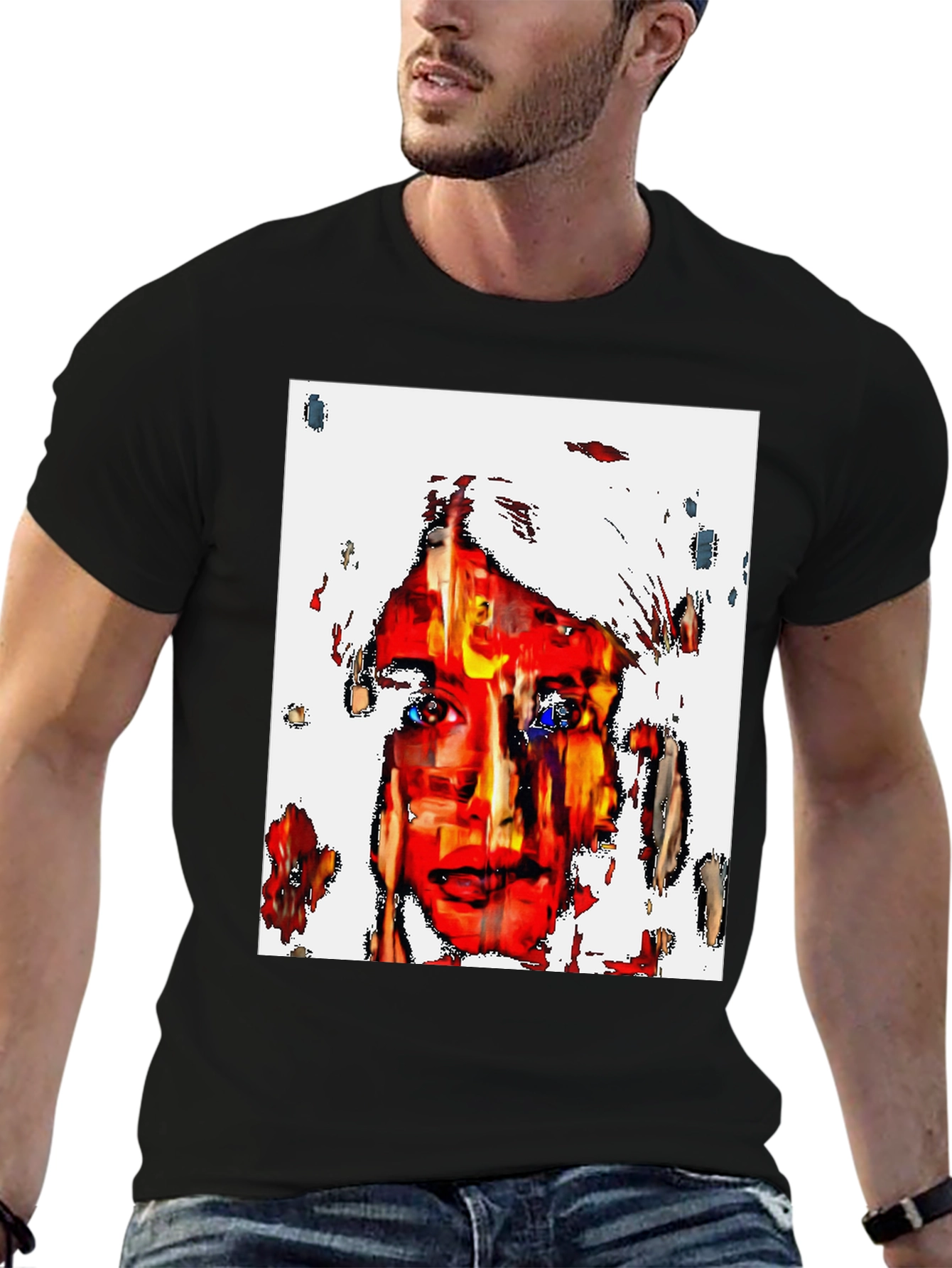 Abstract Face Graphic Black T-Shirt