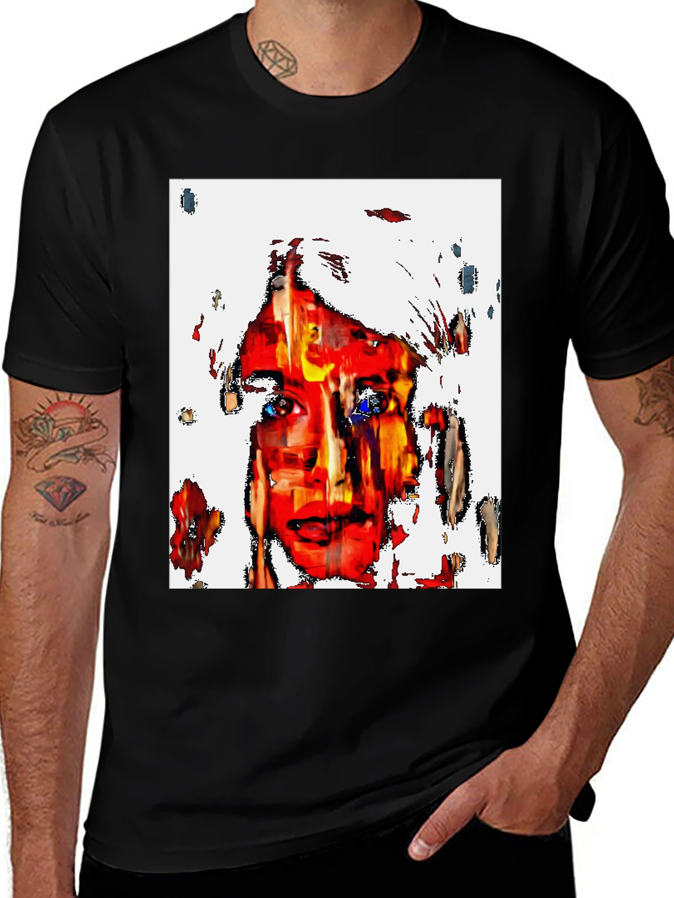 Abstract Face Graphic Black T-Shirt