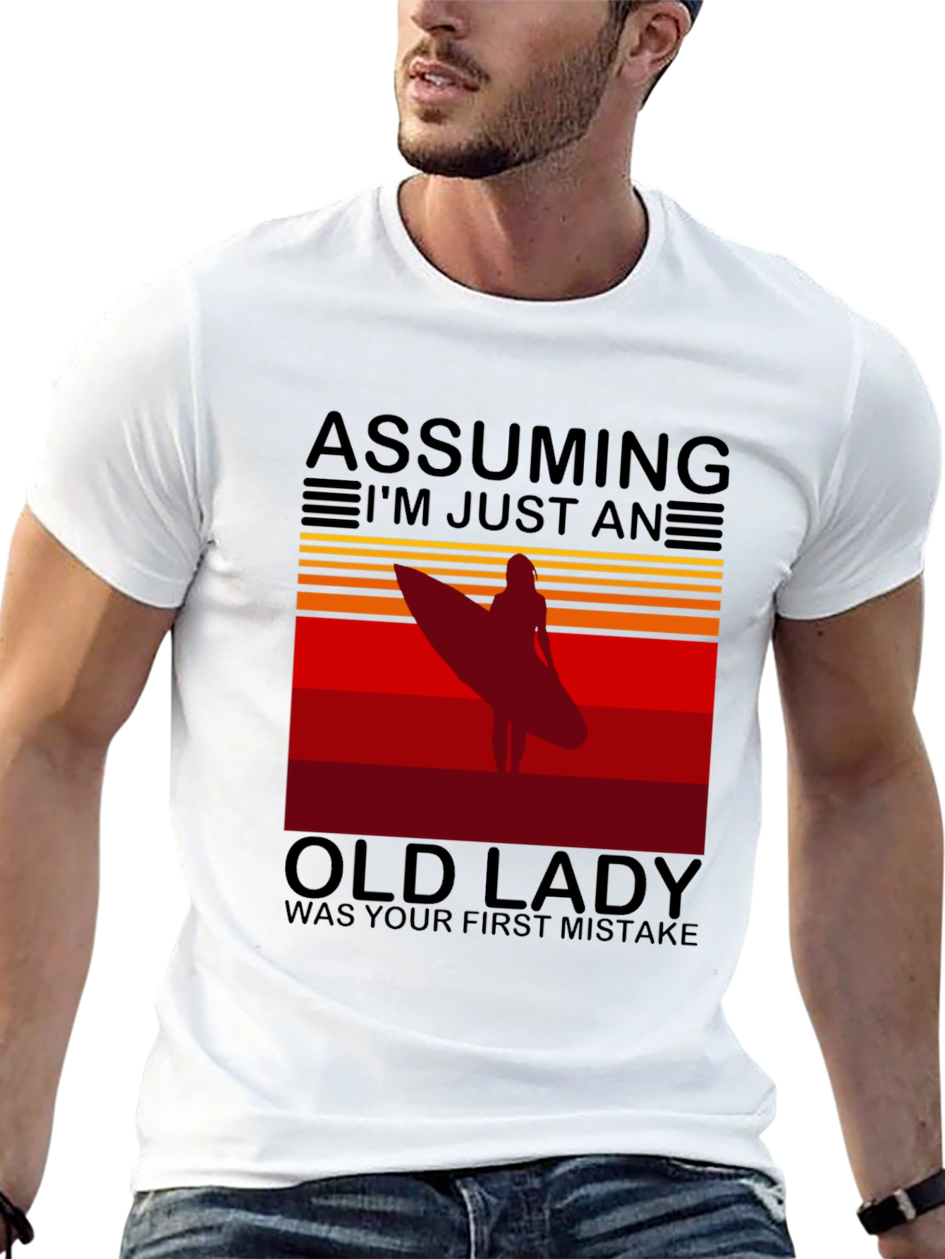 Assuming Old Lady Surfer T-Shirt