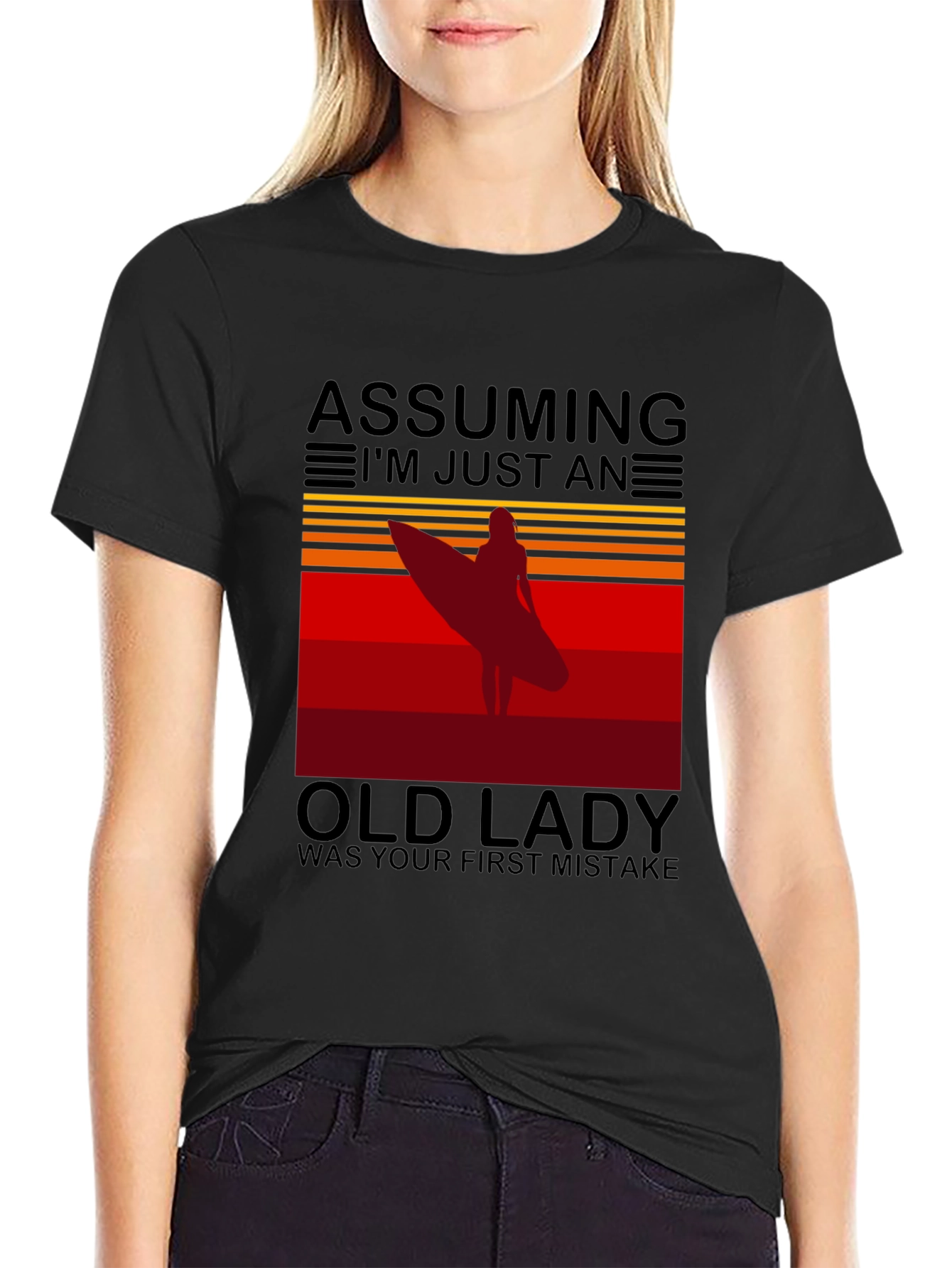 Assuming Old Lady Surfer T-Shirt