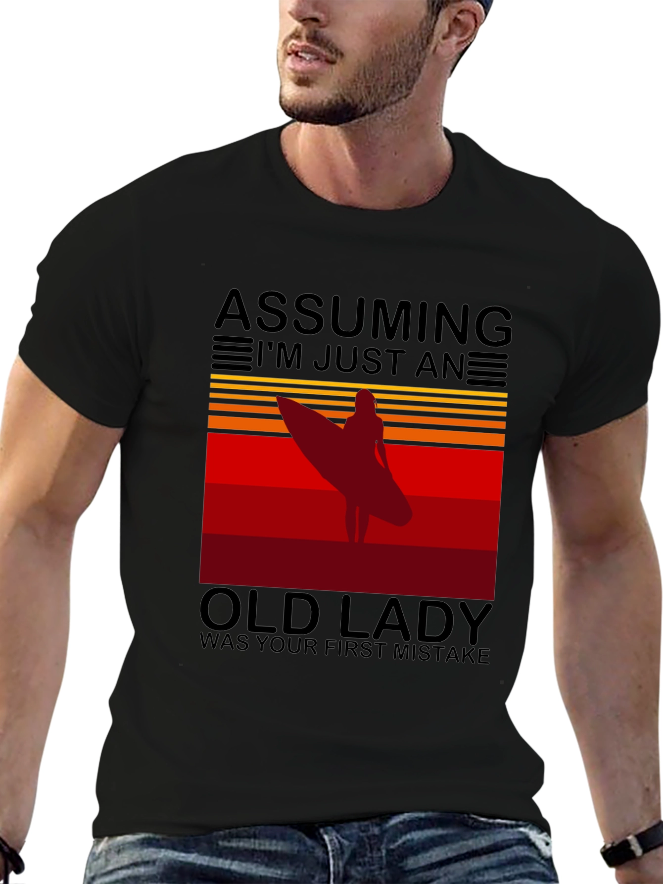Assuming Old Lady Surfer T-Shirt