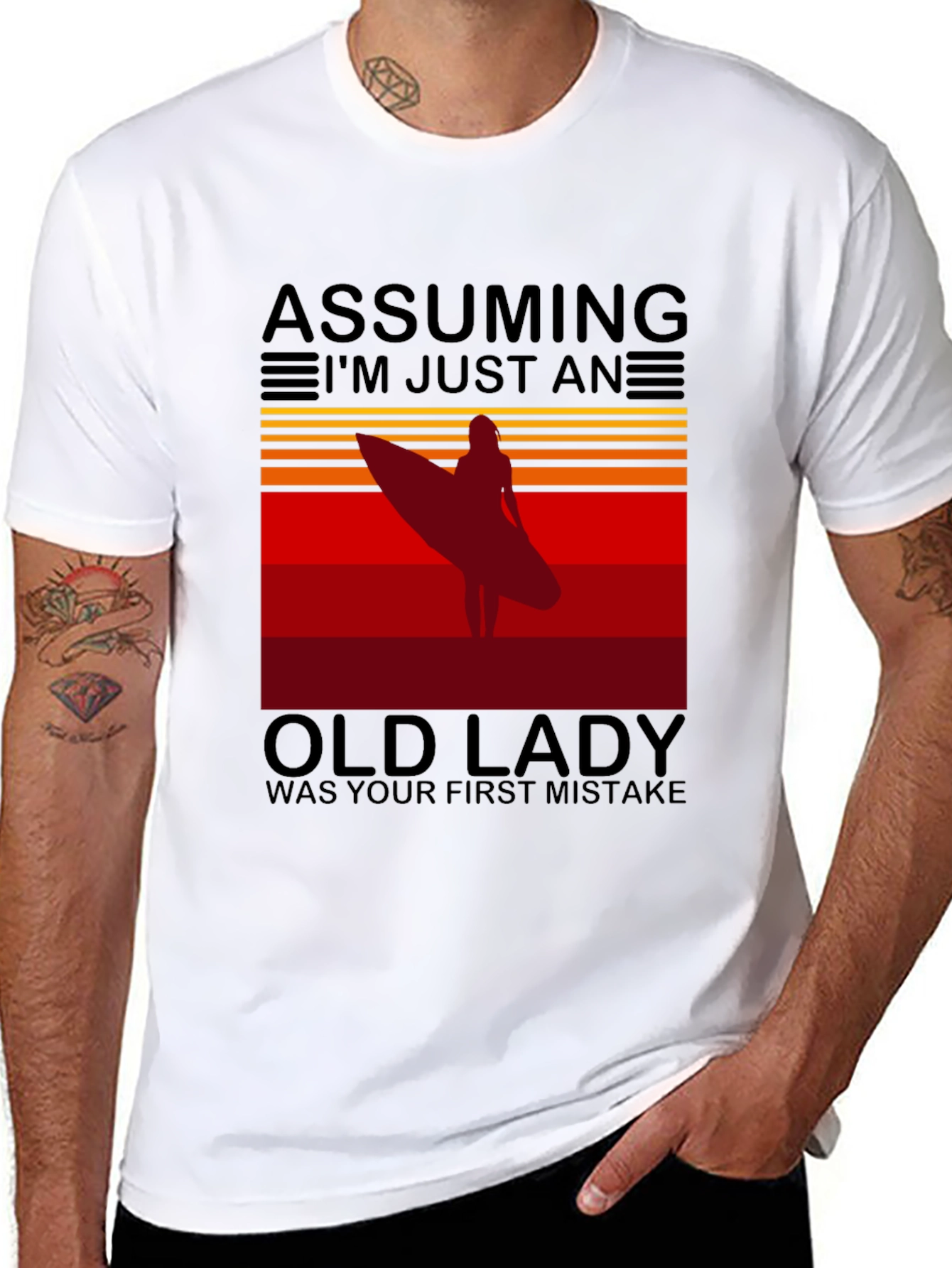 Assuming Old Lady Surfer T-Shirt