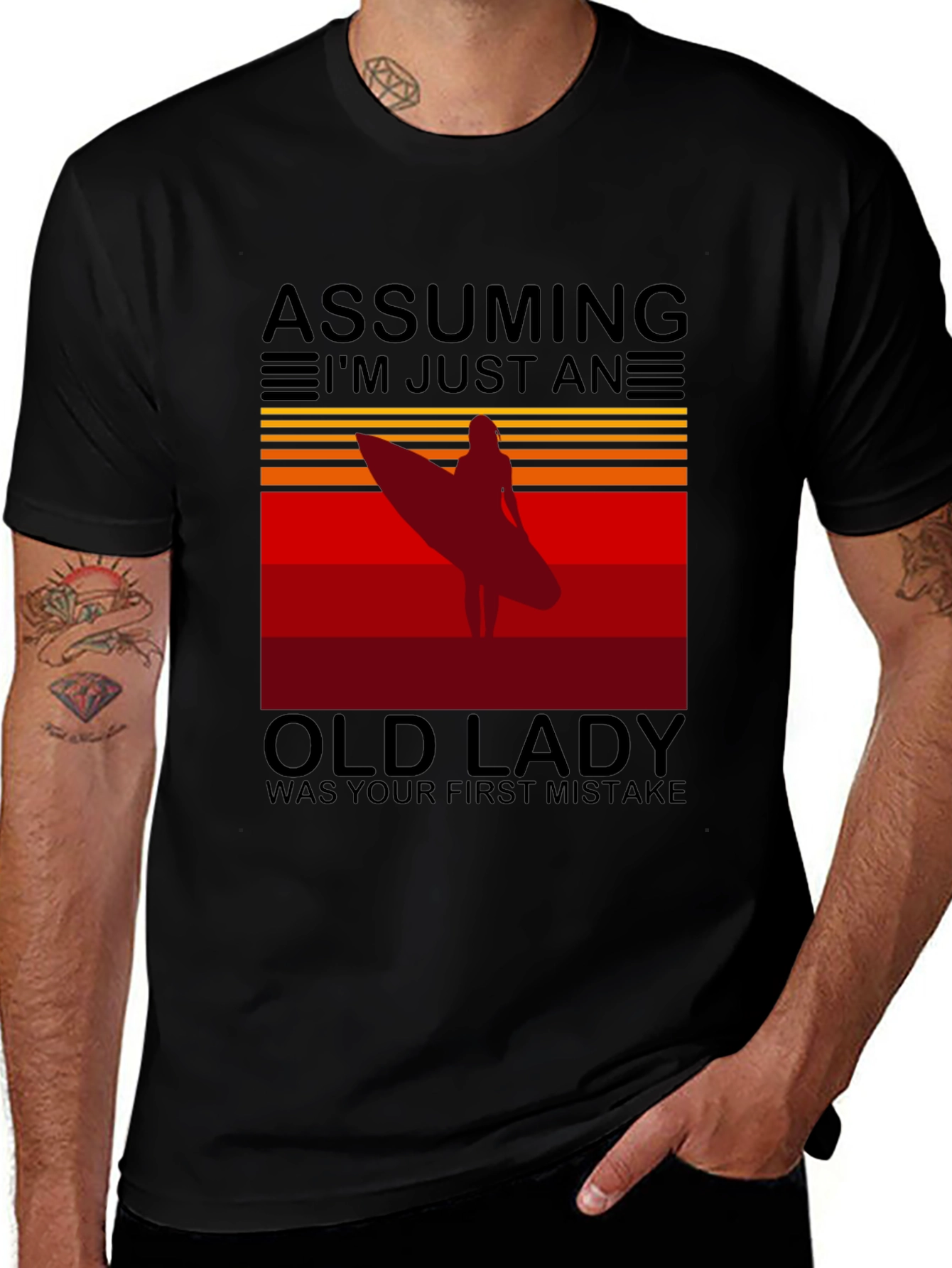 Assuming Old Lady Surfer T-Shirt