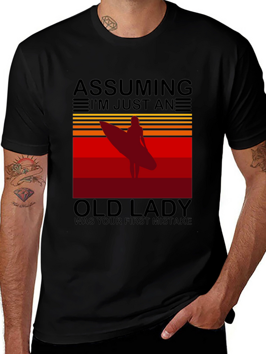 Assuming Old Lady Surfer T-Shirt