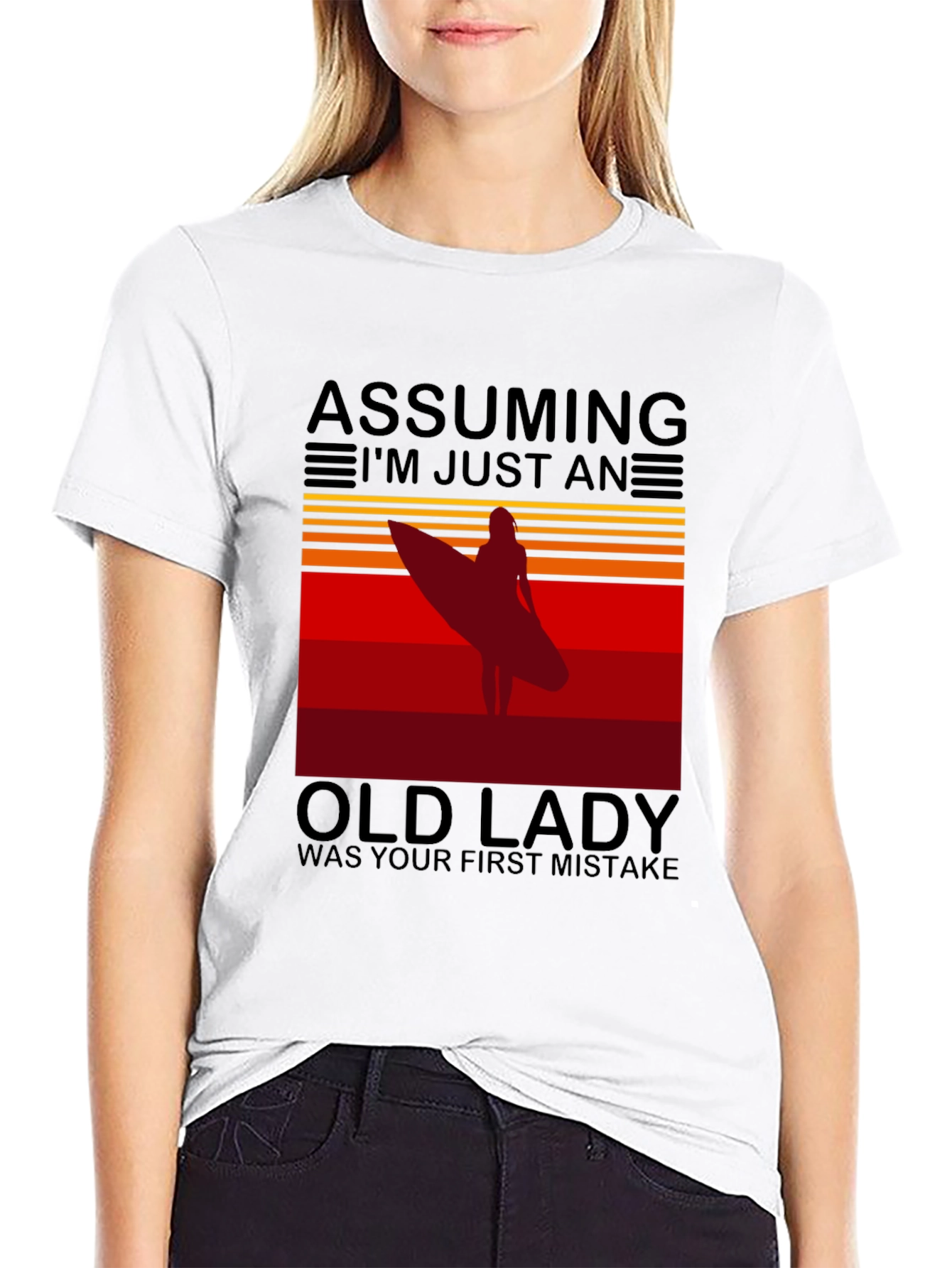Assuming Old Lady Surfer T-Shirt