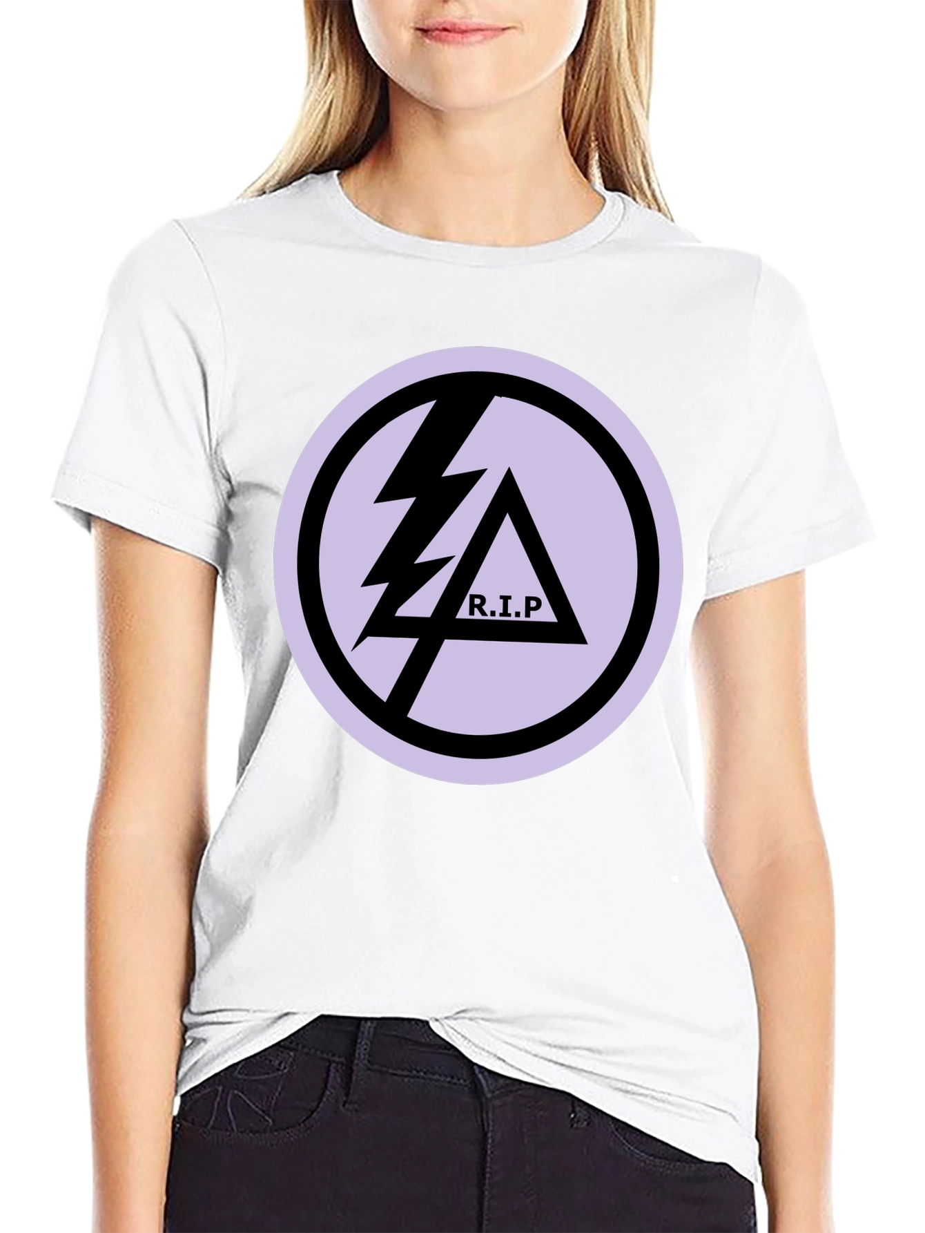 Black T-Shirt with R.I.P Lightning Bolt Graphic Print