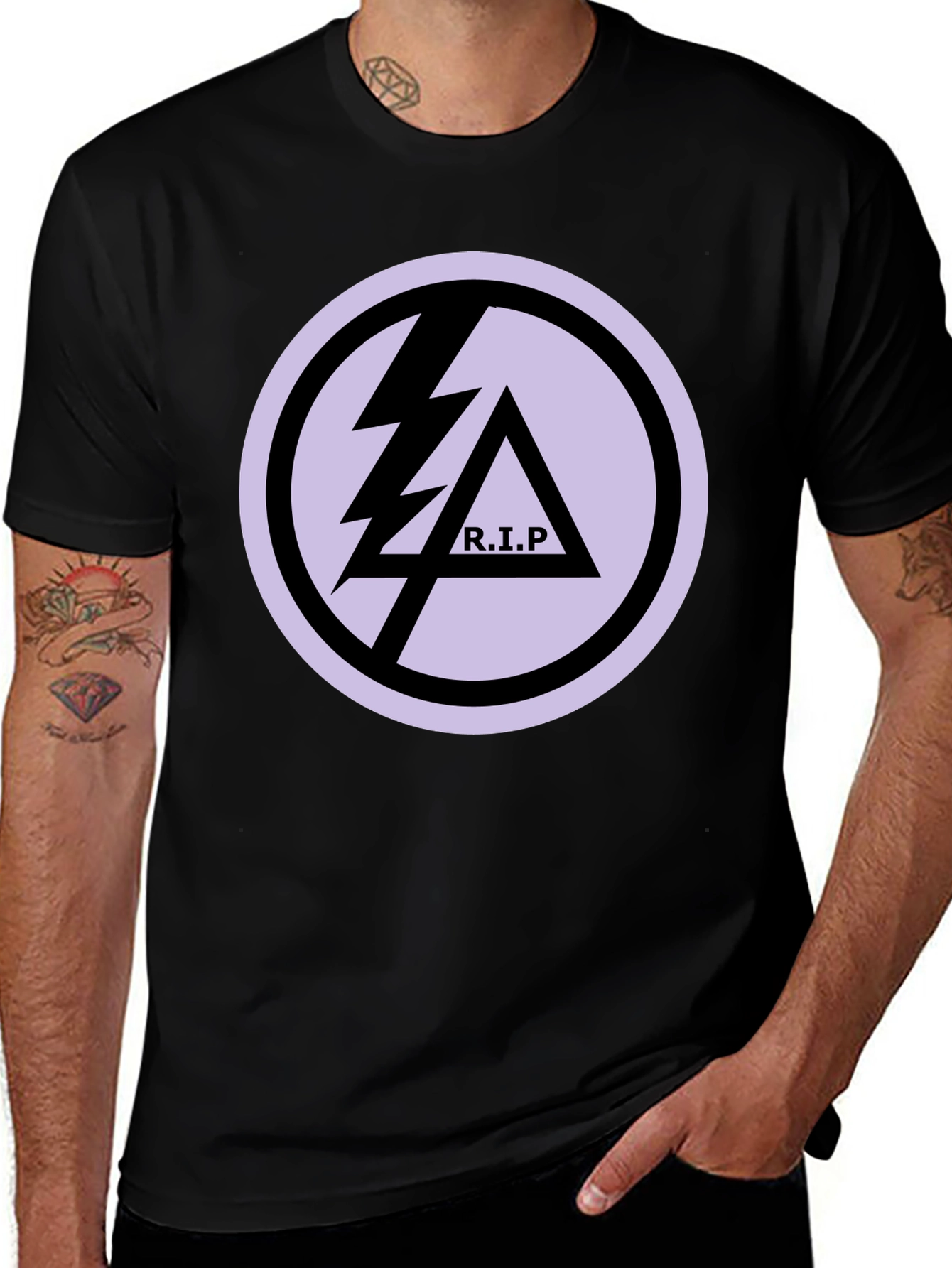 Black T-Shirt with R.I.P Lightning Bolt Graphic Print
