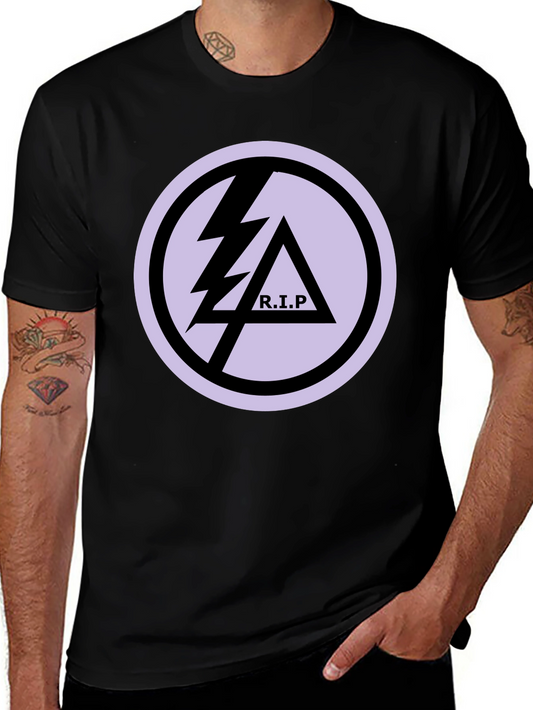 Black T-Shirt with R.I.P Lightning Bolt Graphic Print