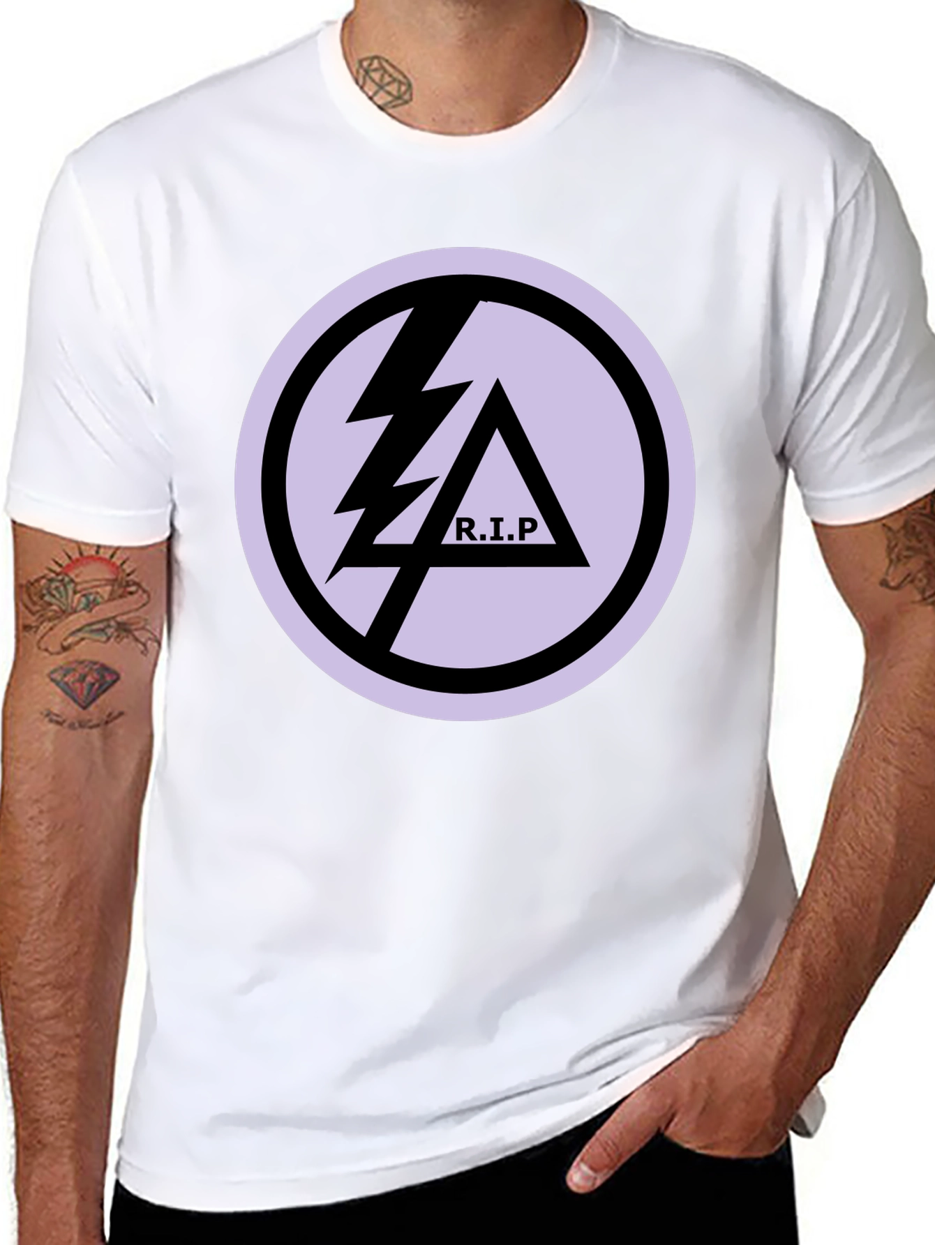 Black T-Shirt with R.I.P Lightning Bolt Graphic Print