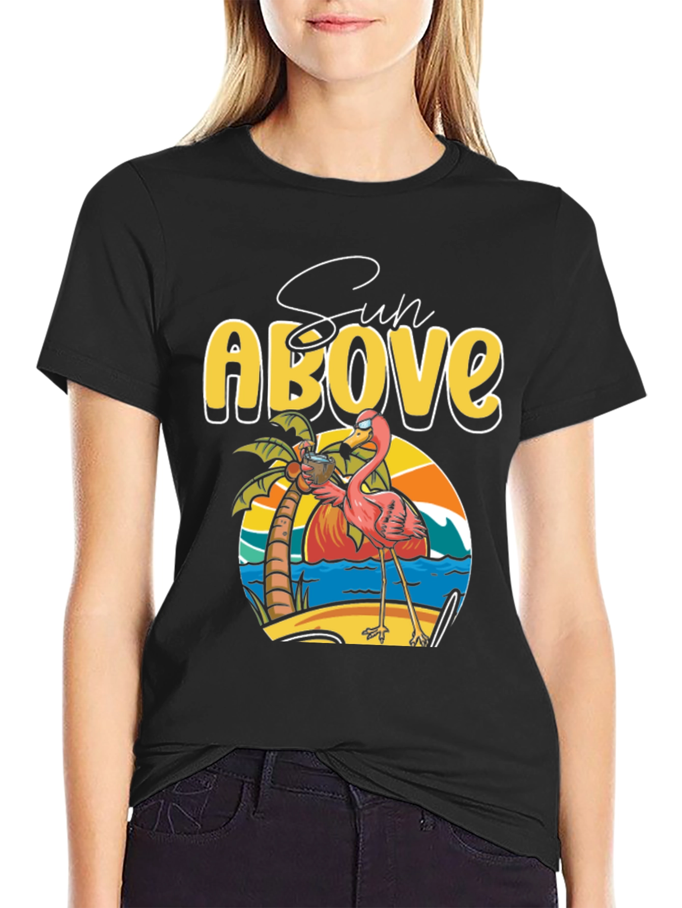 Sun Above Flamingo Graphic T-Shirt