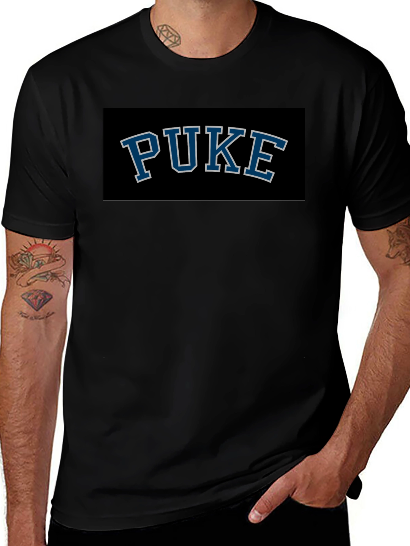 PUKE Graphic T-Shirt - Black Crew Neck Tee