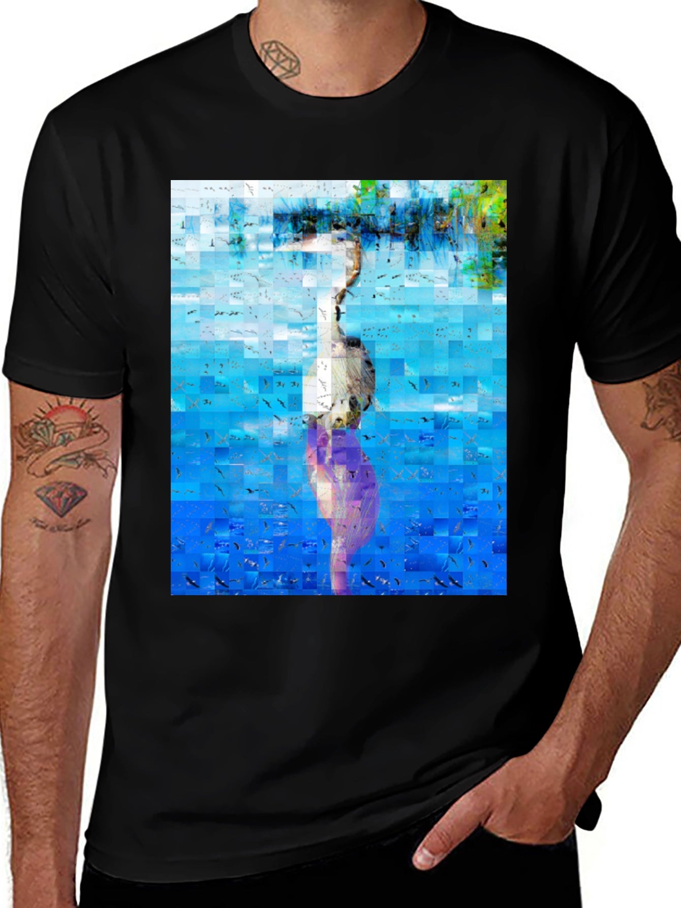 Abstract Heron Black T-Shirt