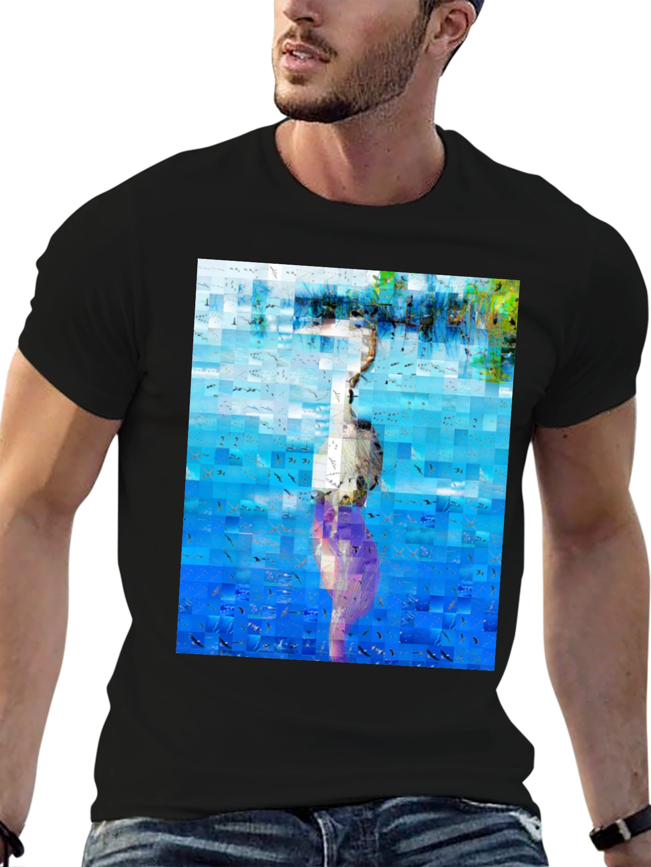 Abstract Heron Black T-Shirt