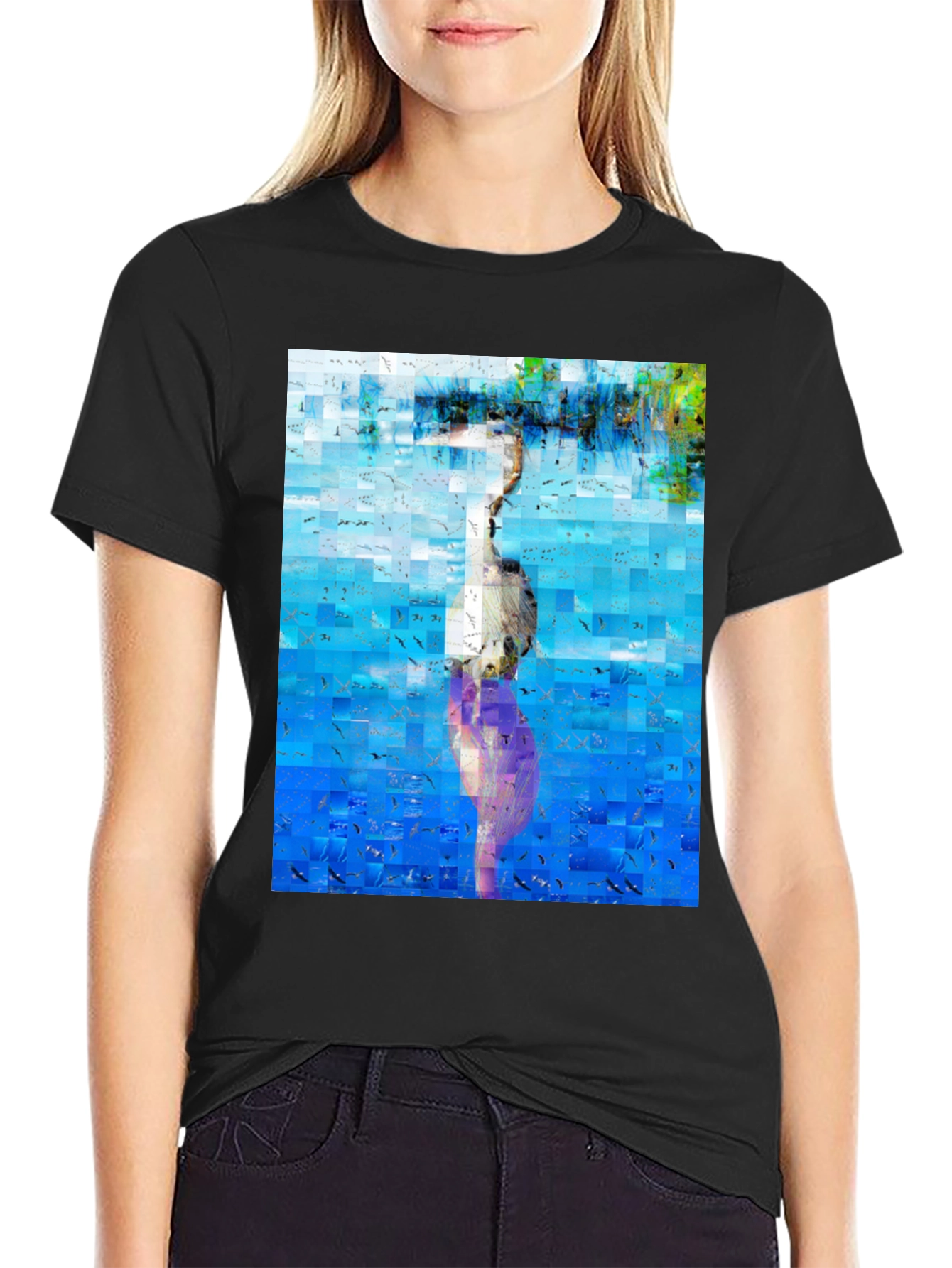 Abstract Heron Black T-Shirt