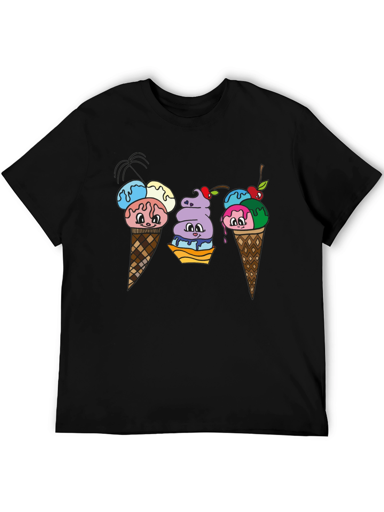 Cartoon Ice Cream Cone Black T-Shirt