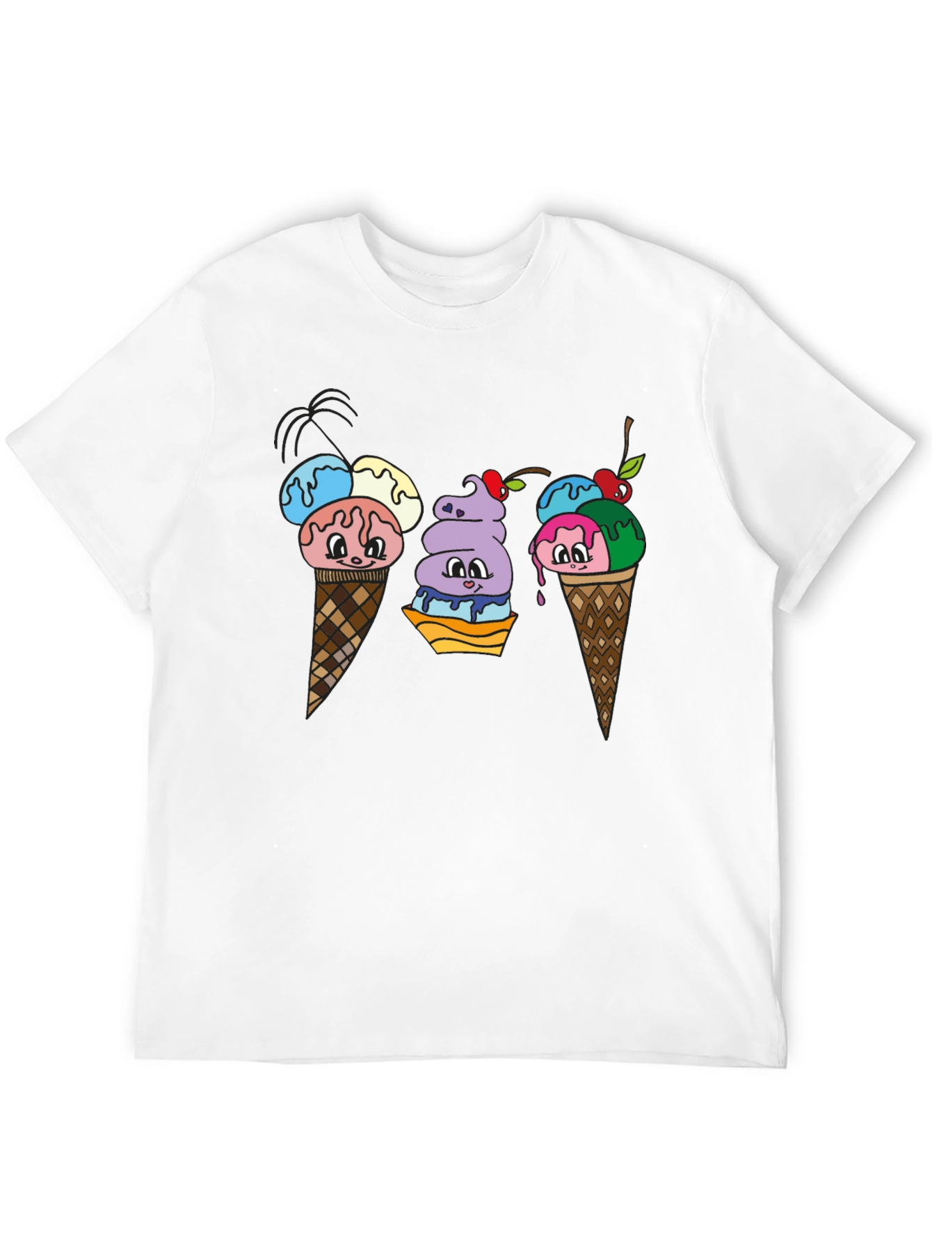 Cartoon Ice Cream Cone Black T-Shirt