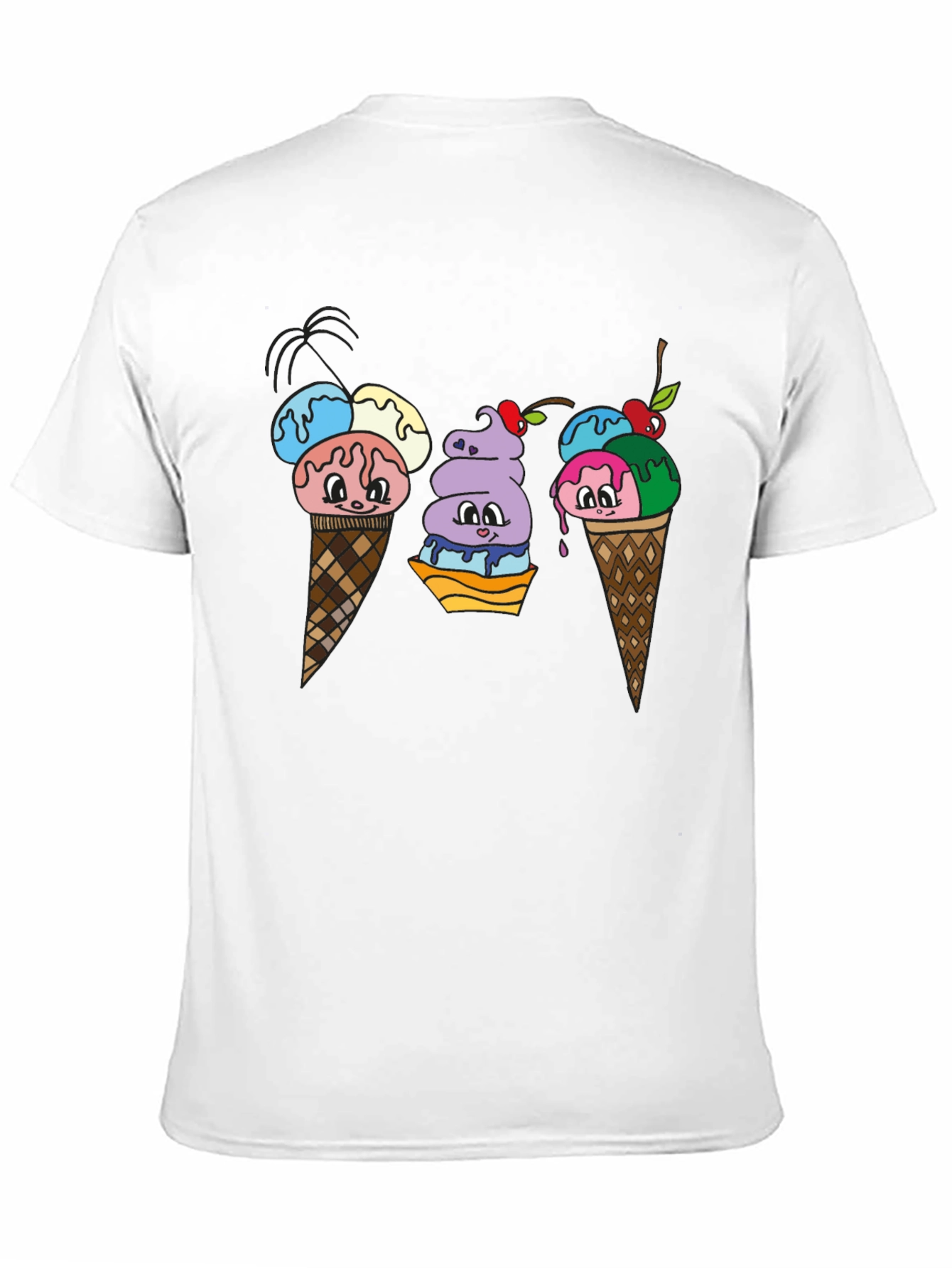 Cartoon Ice Cream Cone Black T-Shirt