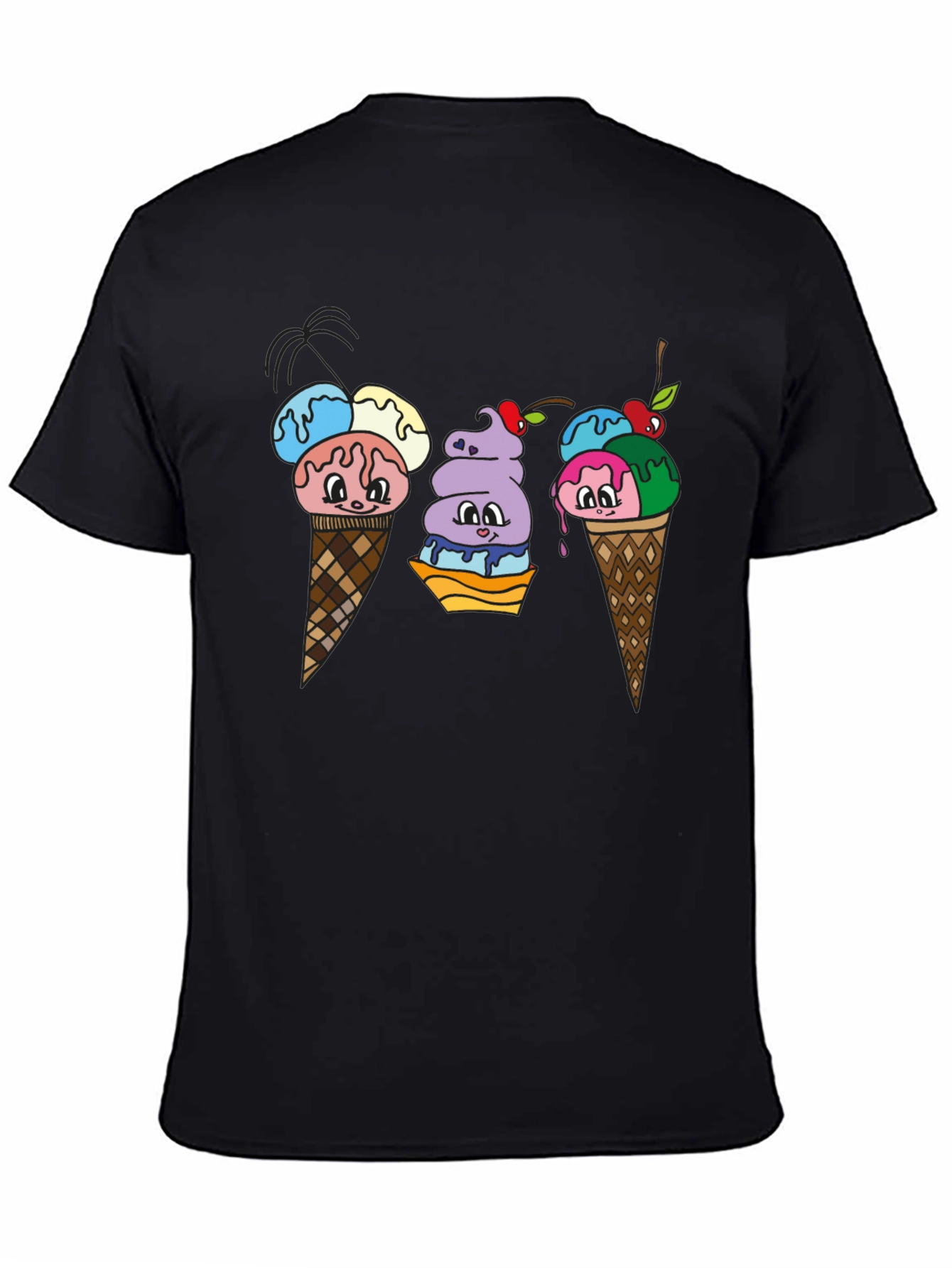 Cartoon Ice Cream Cone Black T-Shirt