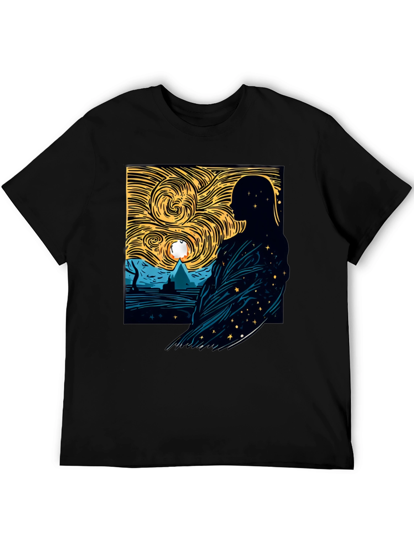Starry Night Silhouette Graphic Tee - Modern Art Shirt