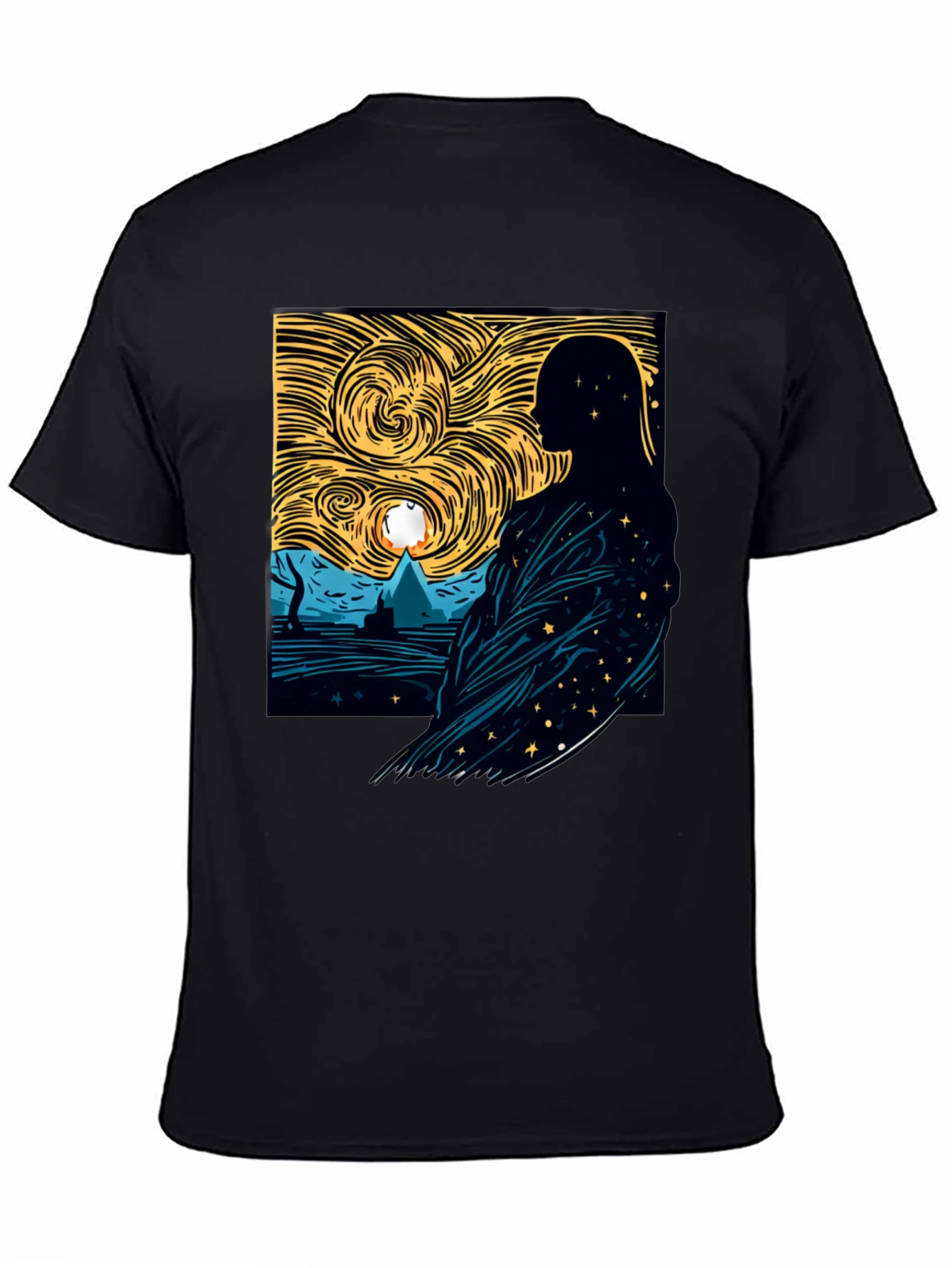 Starry Night Silhouette Graphic Tee - Modern Art Shirt
