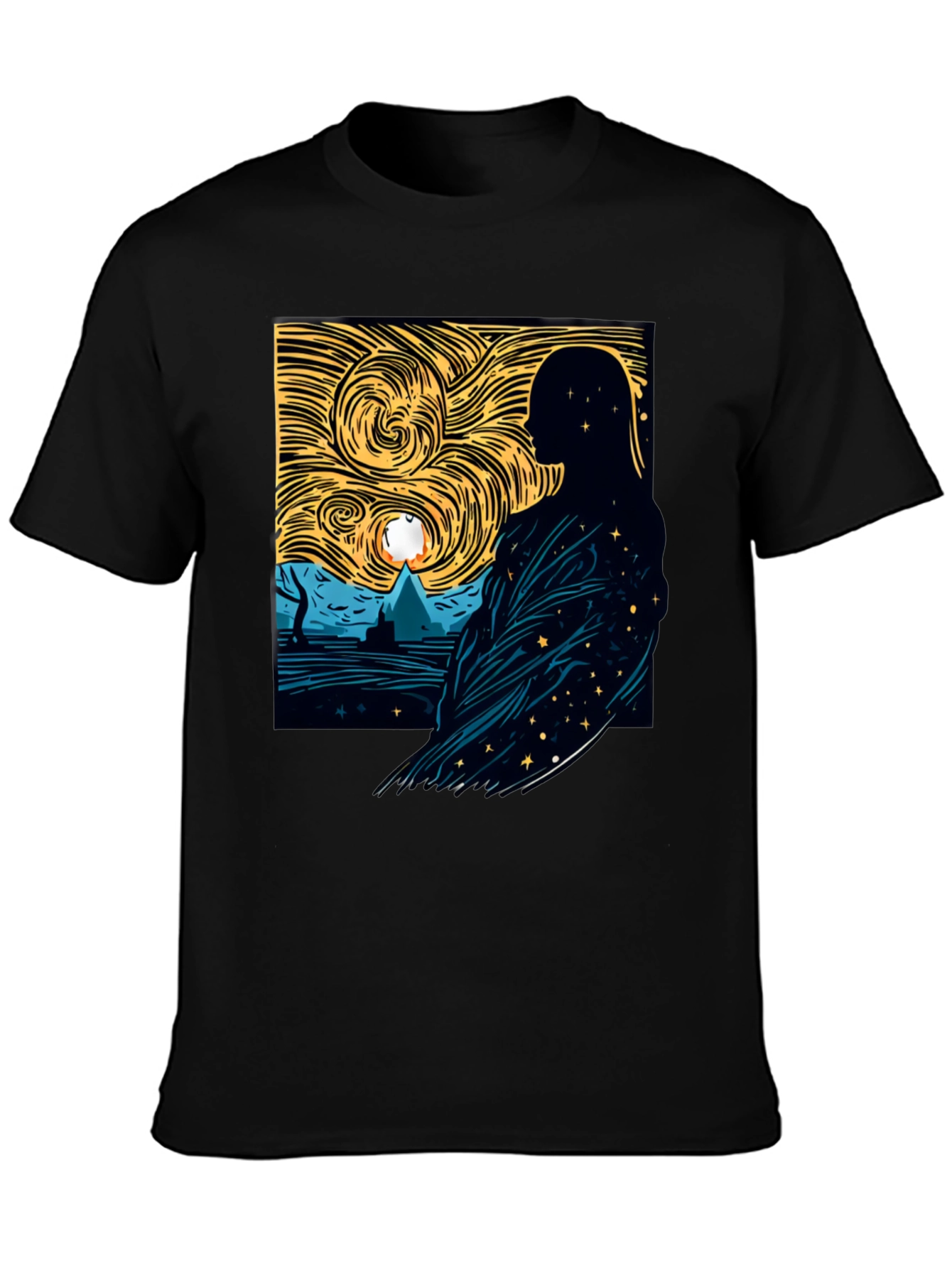 Starry Night Silhouette Graphic Tee - Modern Art Shirt