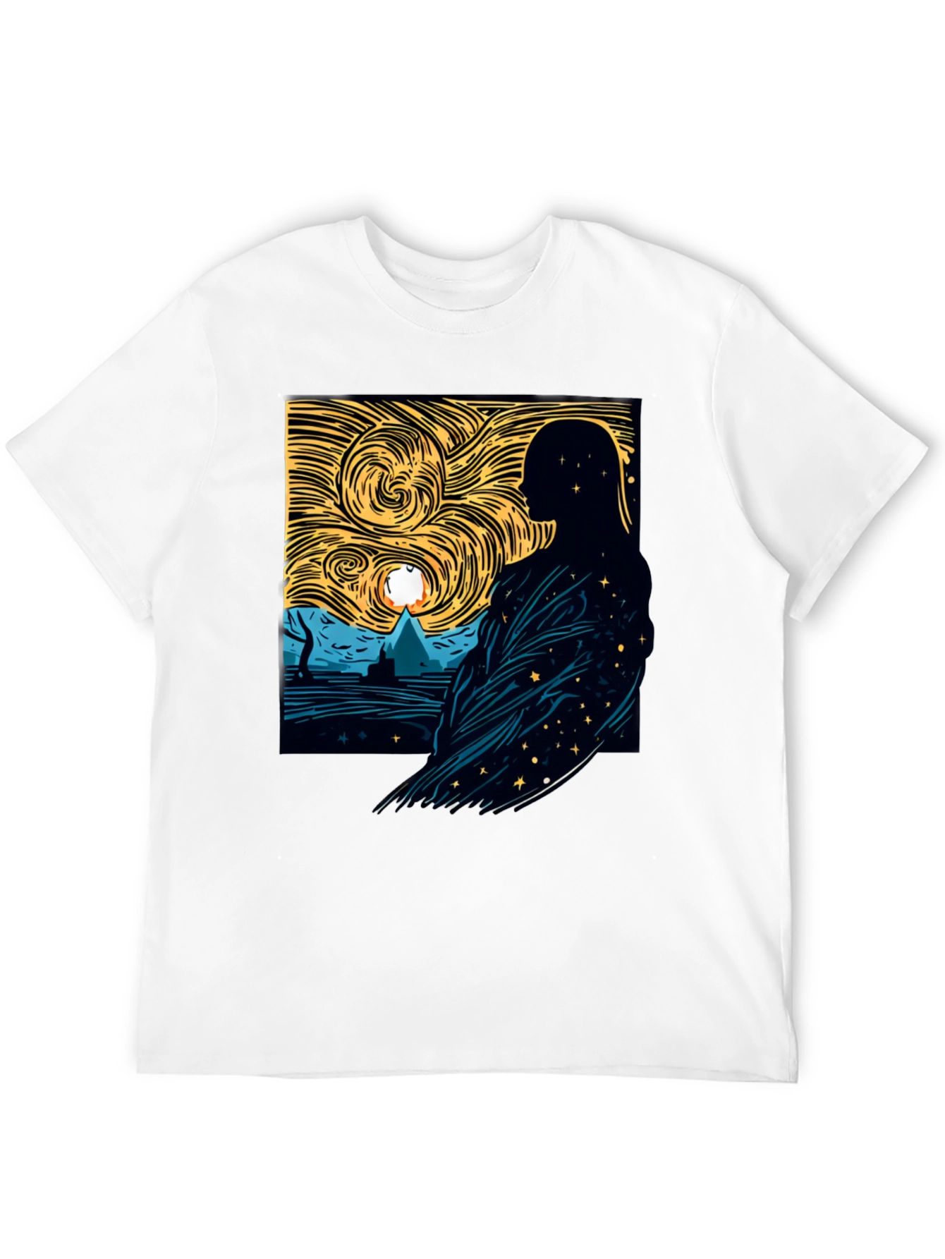 Starry Night Silhouette Graphic Tee - Modern Art Shirt