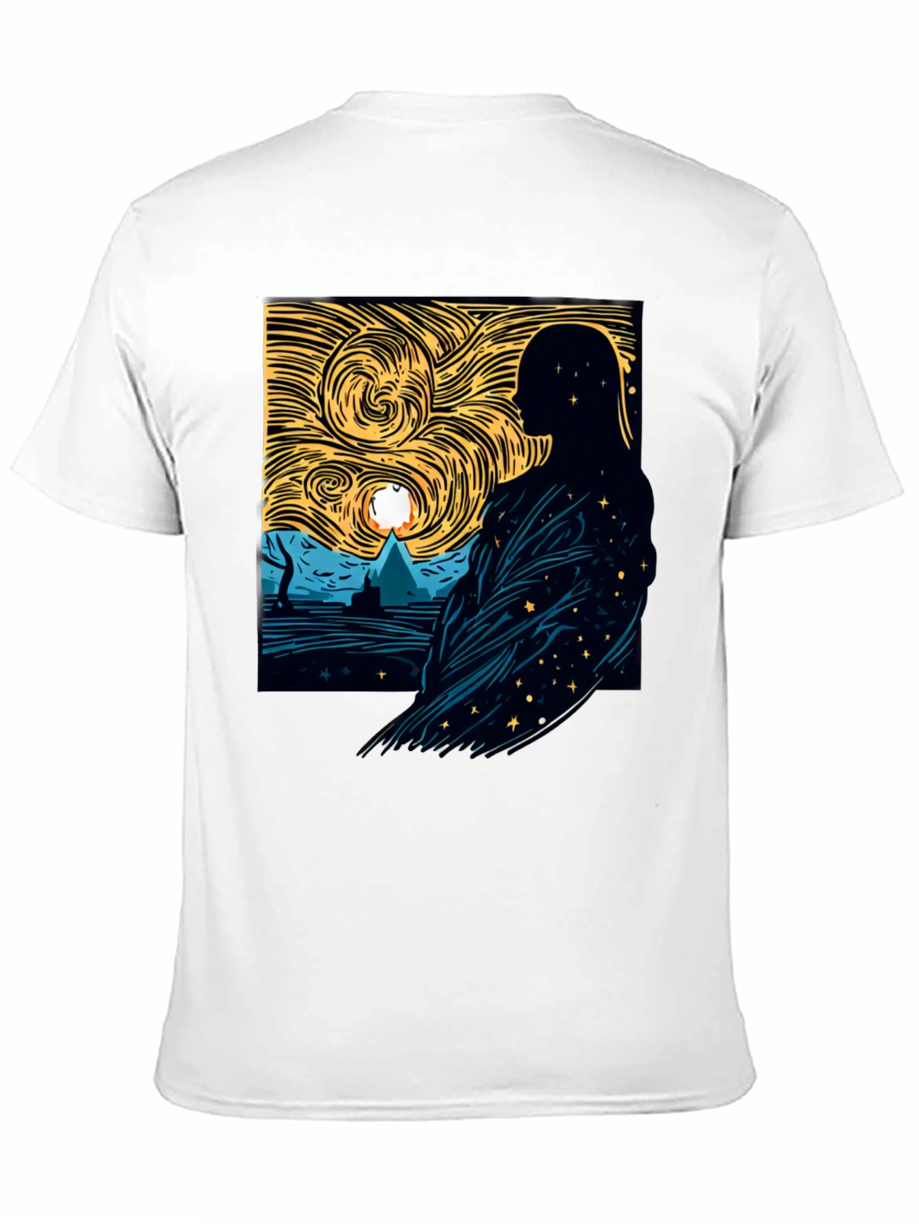 Starry Night Silhouette Graphic Tee - Modern Art Shirt