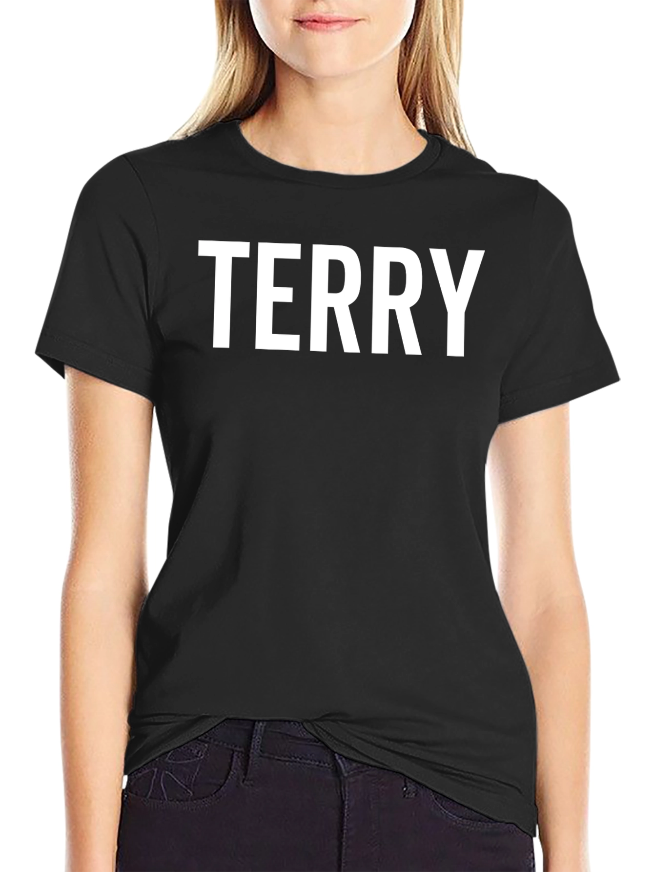 TERRY Black Cotton Crew Neck Tee