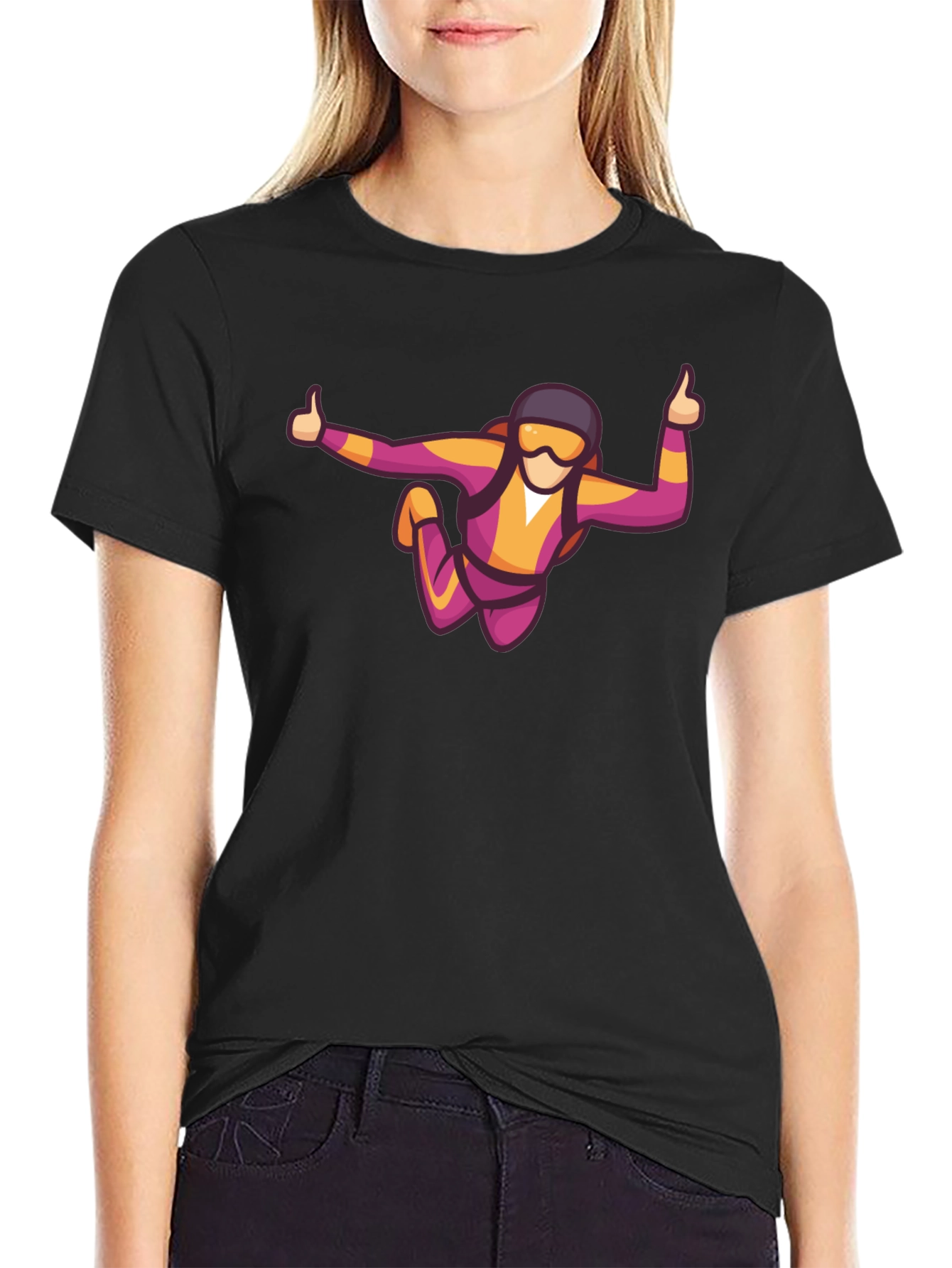 Skydiving Graphic Tee - Black Casual T-Shirt