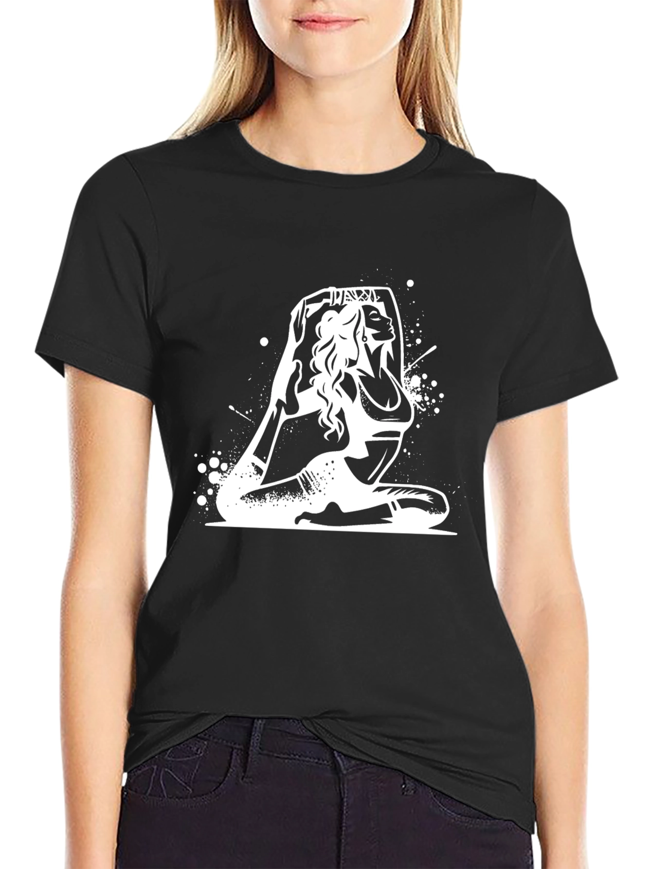 Yoga Pose Graphic T-Shirt - Black Cotton Blend