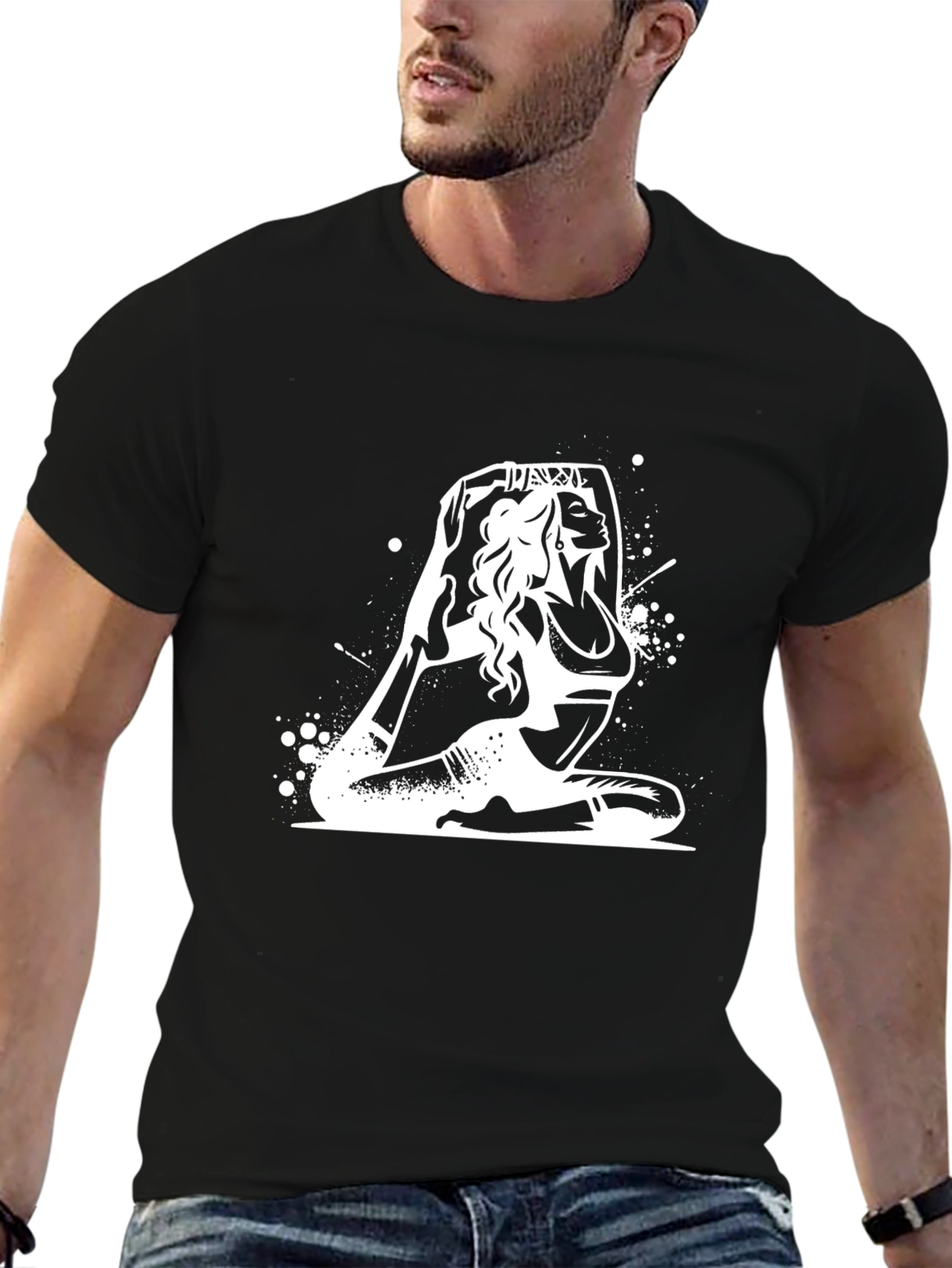 Yoga Pose Graphic T-Shirt - Black Cotton Blend