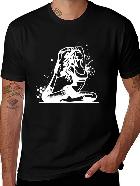 Yoga Pose Graphic T-Shirt - Black Cotton Blend