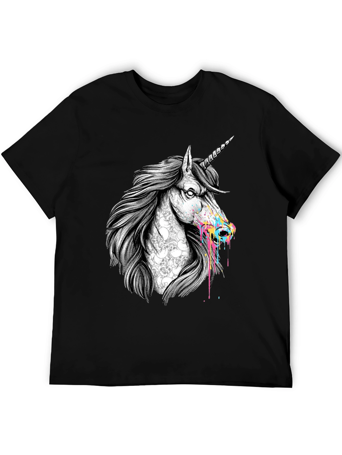 Unicorn Skull Graphic Print Black T-Shirt