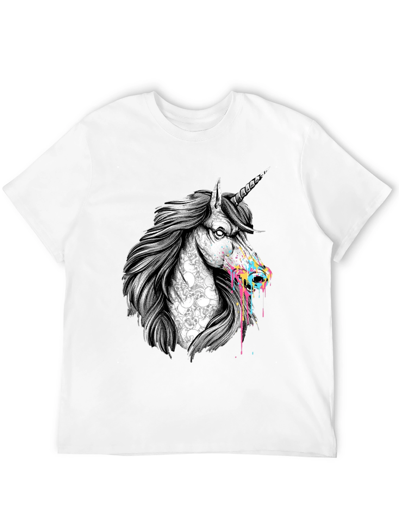 Unicorn Skull Graphic Print Black T-Shirt