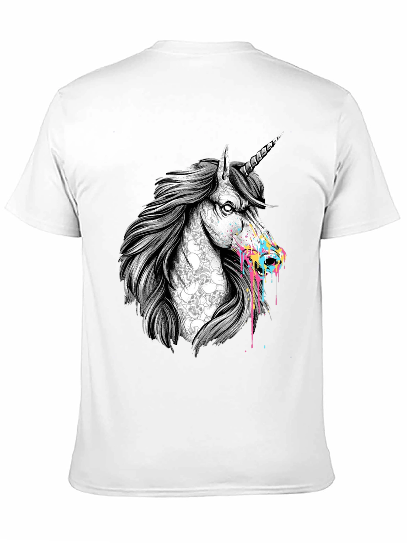 Unicorn Skull Graphic Print Black T-Shirt