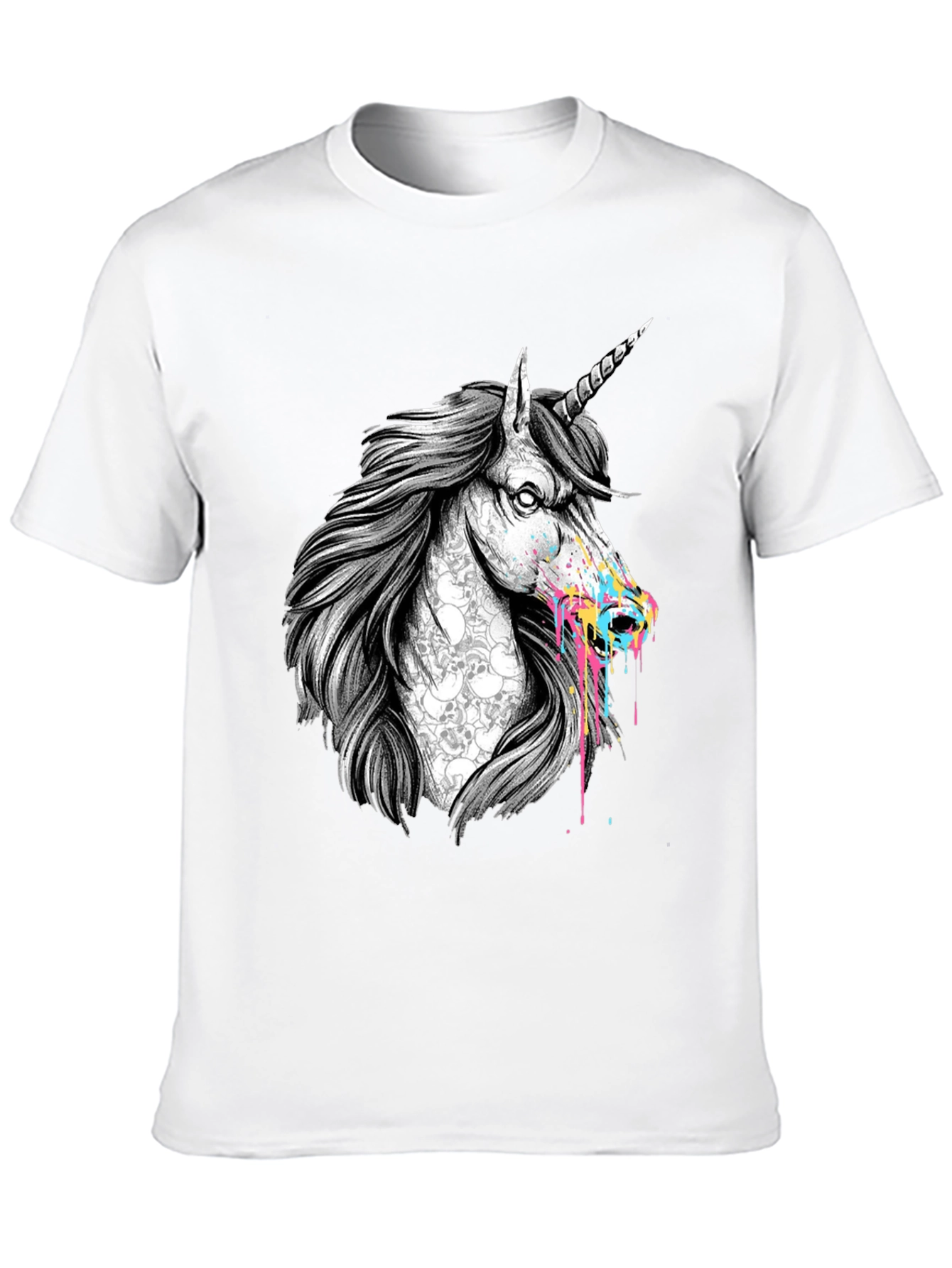 Unicorn Skull Graphic Print Black T-Shirt