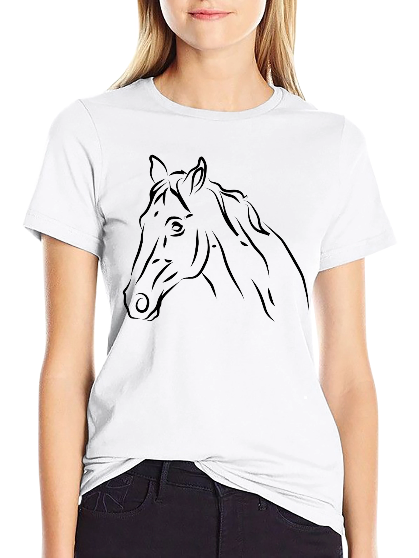 Black Horse Head Graphic T-Shirt