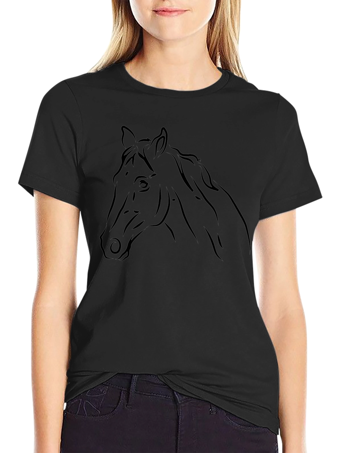Black Horse Head Graphic T-Shirt