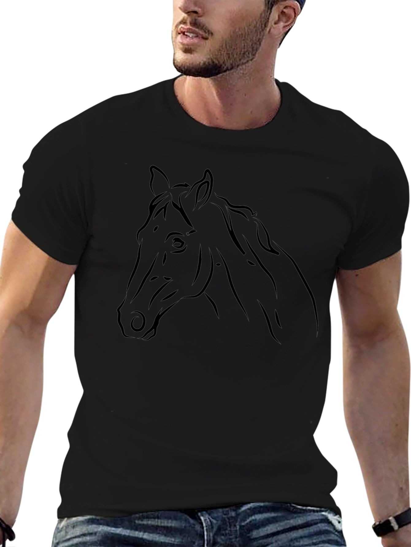 Black Horse Head Graphic T-Shirt