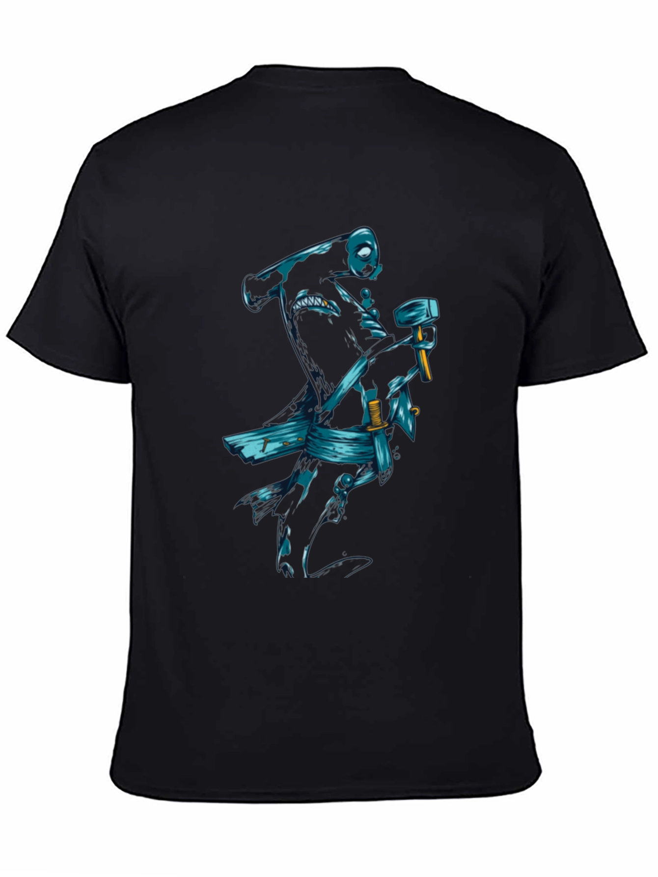 Black T-Shirt with Samurai Shark Graphic