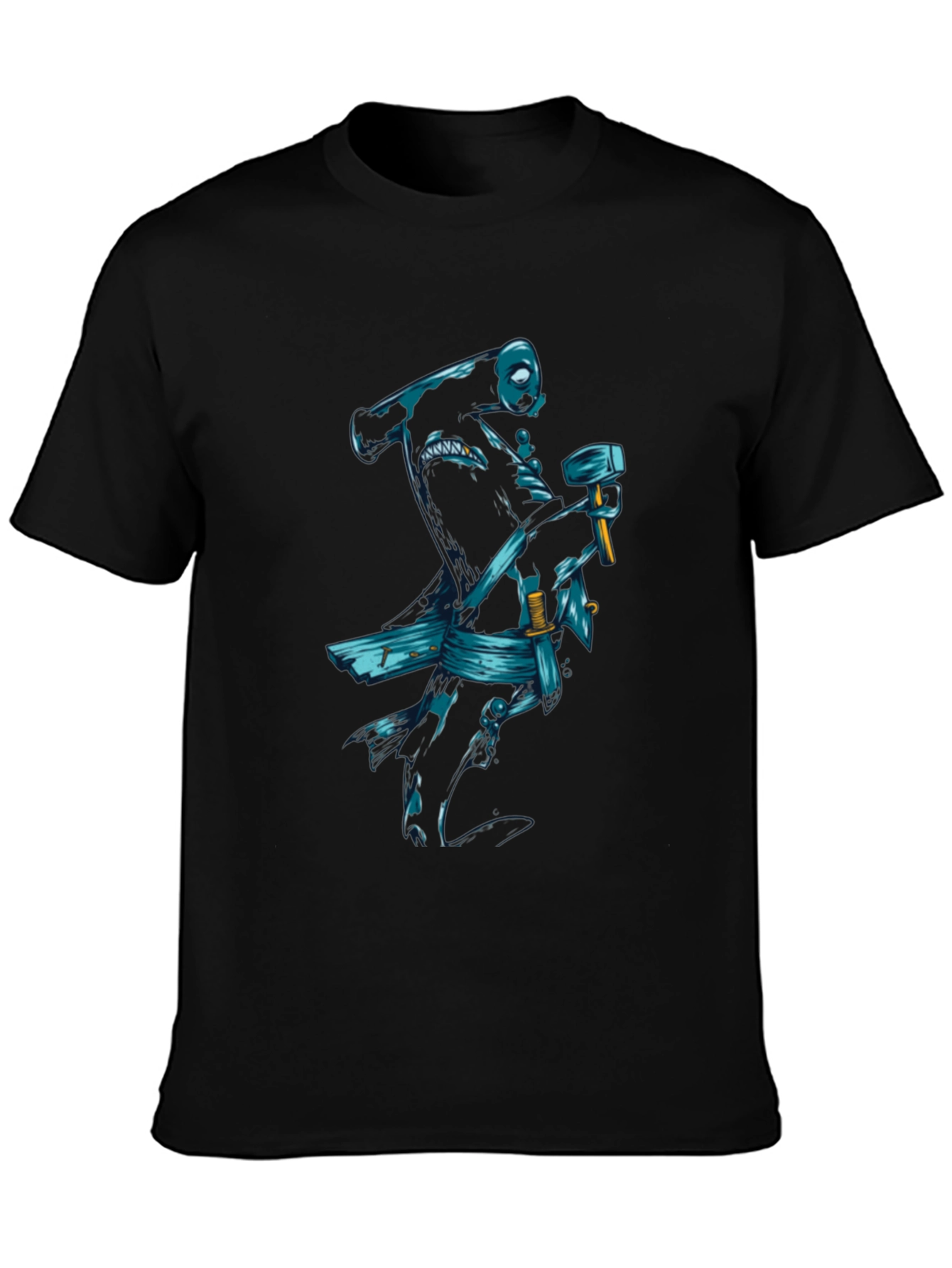 Black T-Shirt with Samurai Shark Graphic