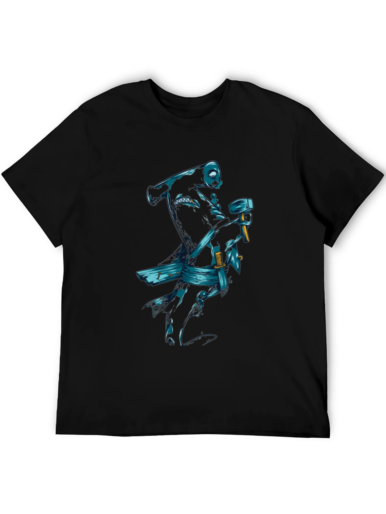 Black T-Shirt with Samurai Shark Graphic