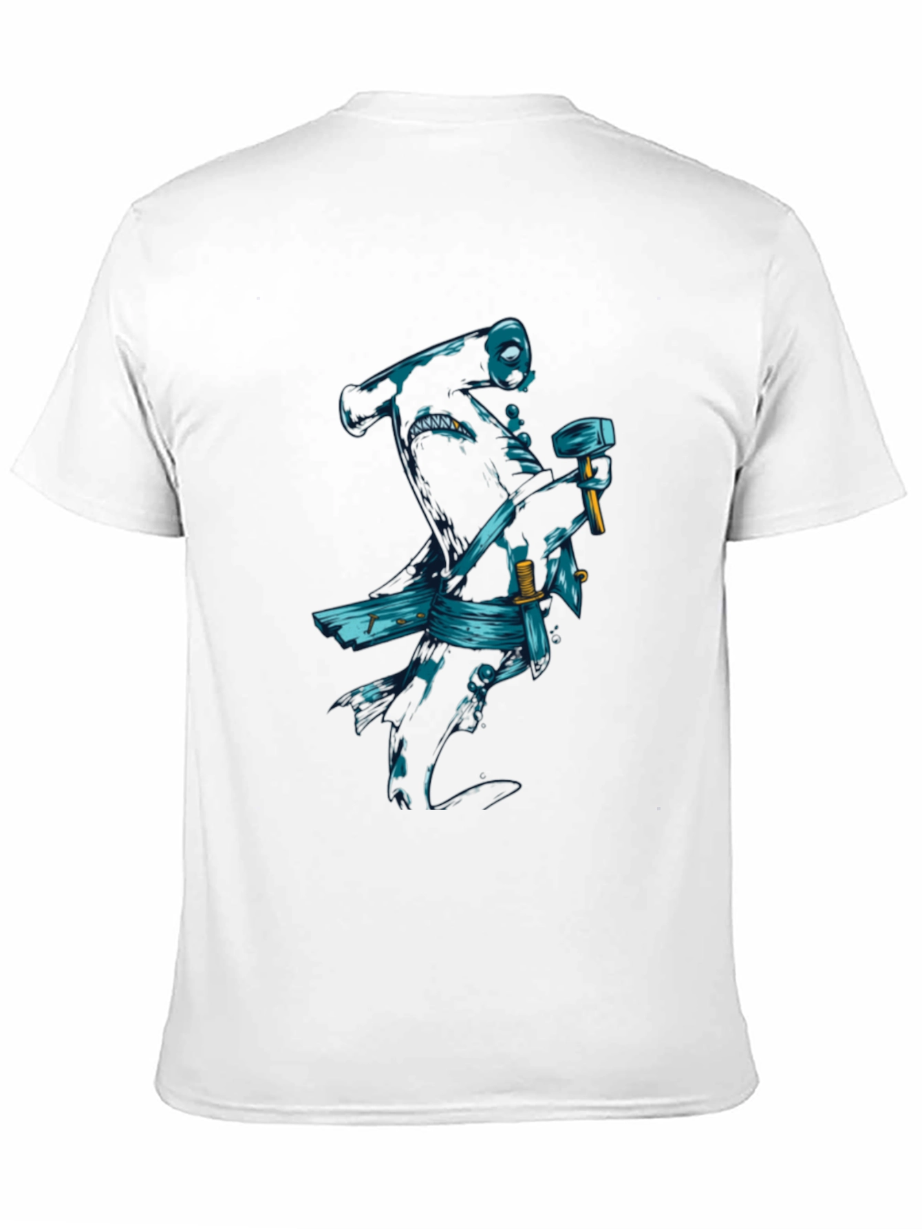 Black T-Shirt with Samurai Shark Graphic