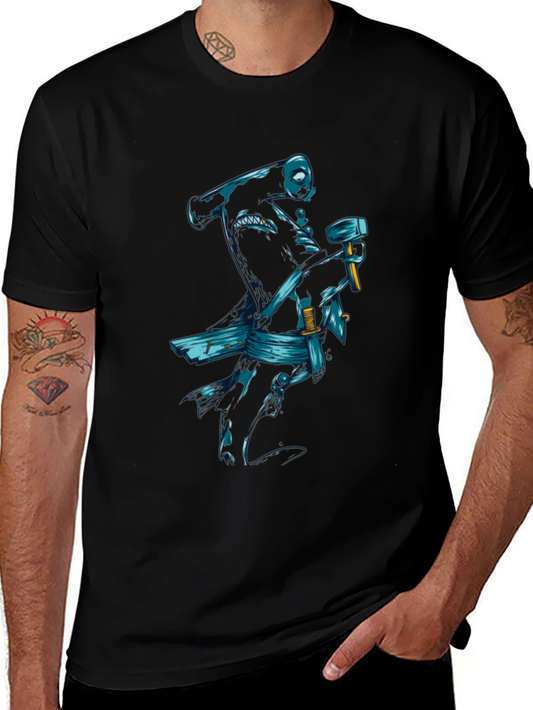 Black T-Shirt with Samurai Shark Graphic